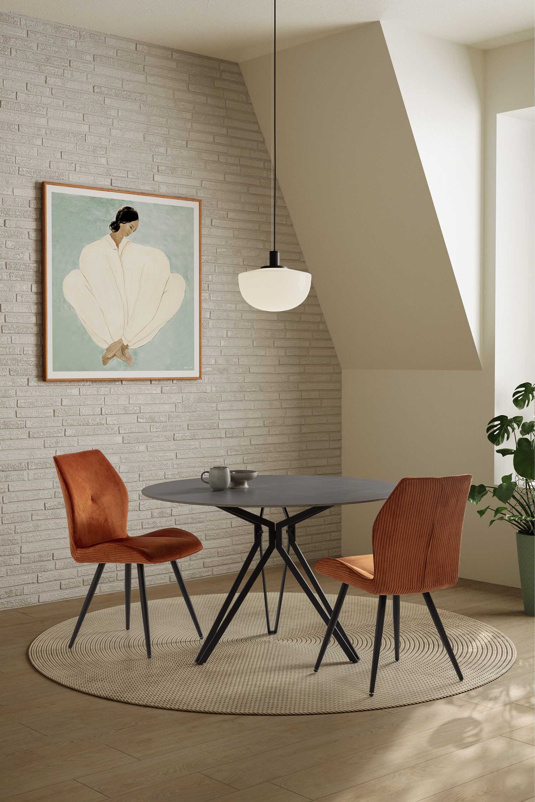 MESA REDONDA AINA 120CM GRIS CLARO PATAS METAL NEG - Imagen 2