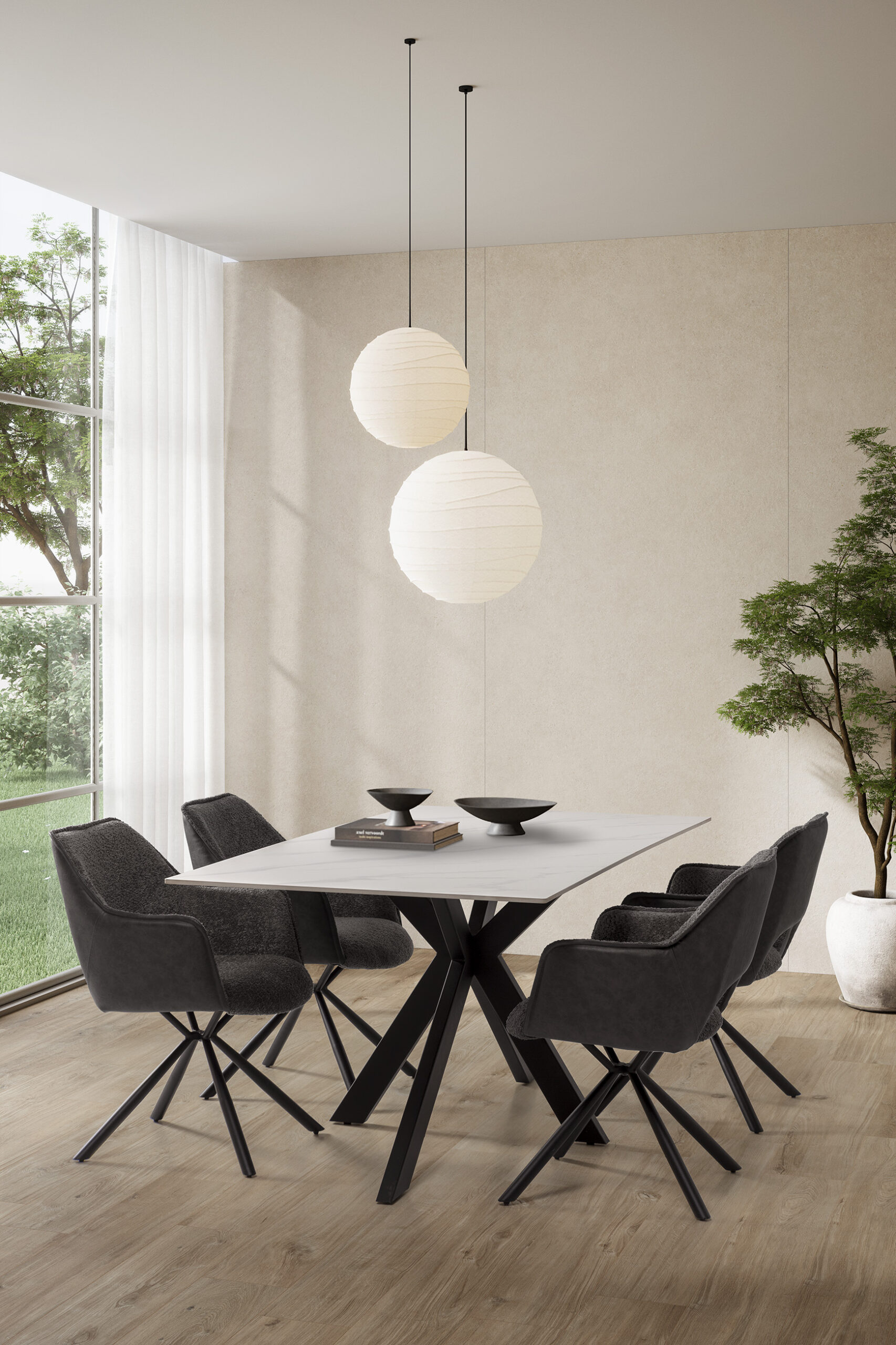 MESA RECT. BIMBA CERÁMICA BLANCA PIE NEGRO - Imagen 2