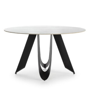 MESA REDONDA AILA 135CM CERÁMICA BLANCA PIE NEGRO