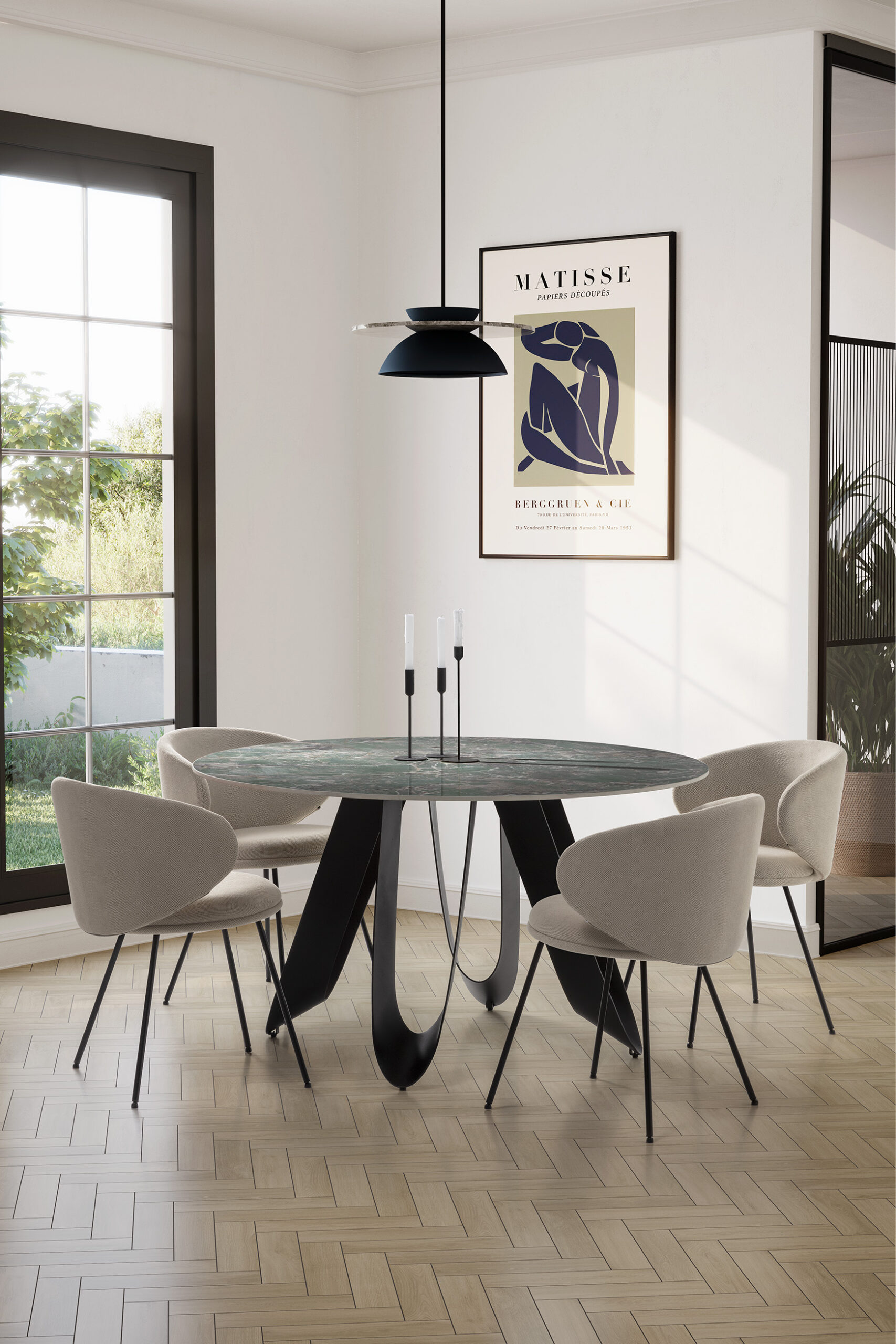 MESA REDONDA AILA 135CM CERAMICA VERDE PIE NEGRO - Imagen 2