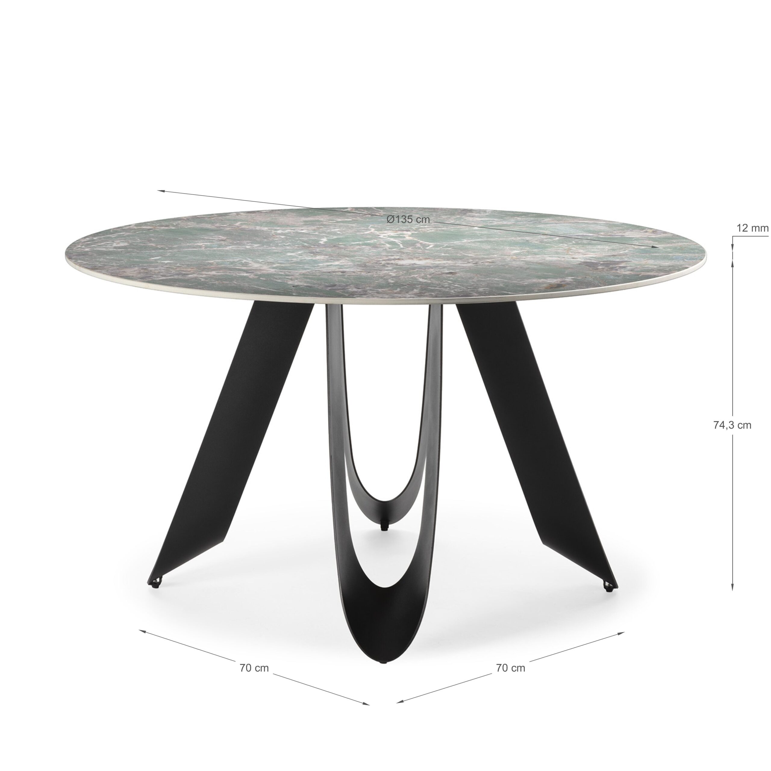MESA REDONDA AILA 135CM CERAMICA VERDE PIE NEGRO - Imagen 3