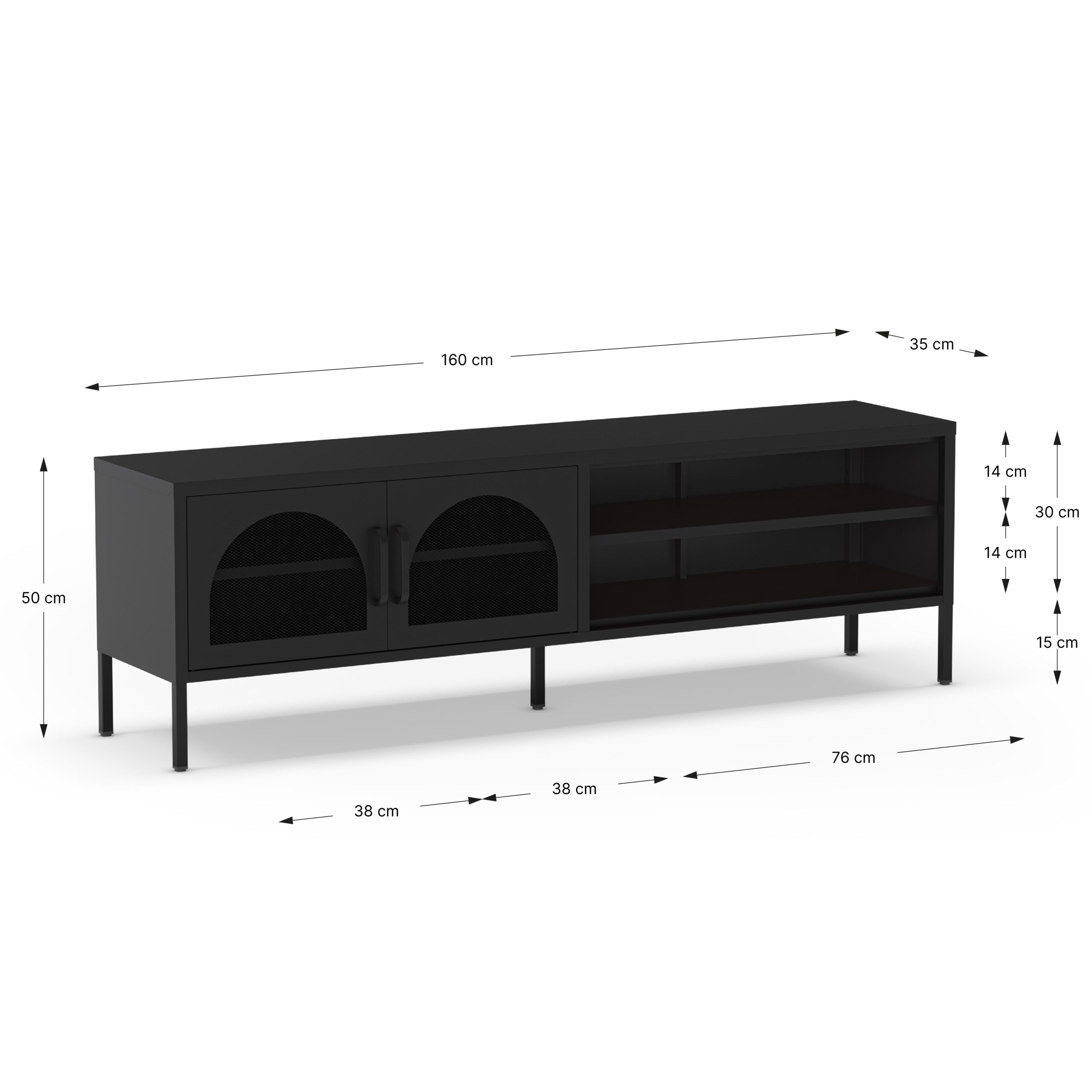 MUEBLE TV DIORA 2P2H 160CM NEGRO - Imagen 4