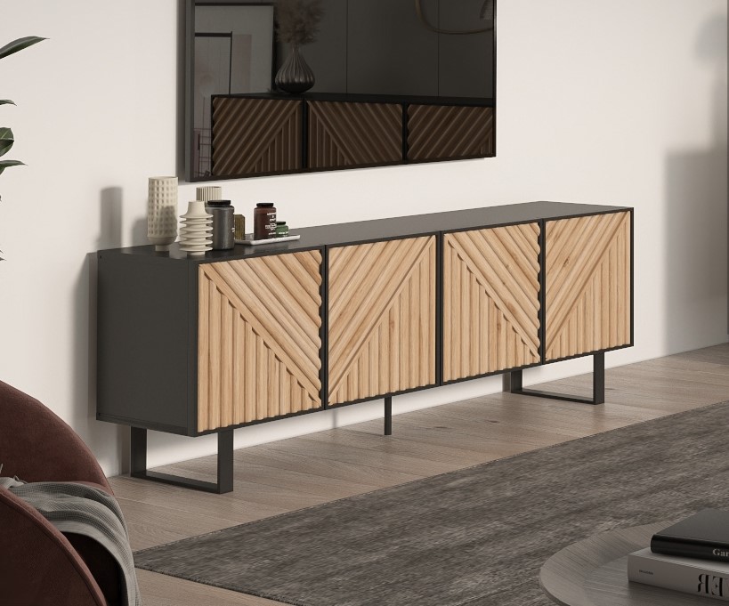 MUEBLE TV ALANA 4P NEGRO/ROBLE PATA METAL - Imagen 3