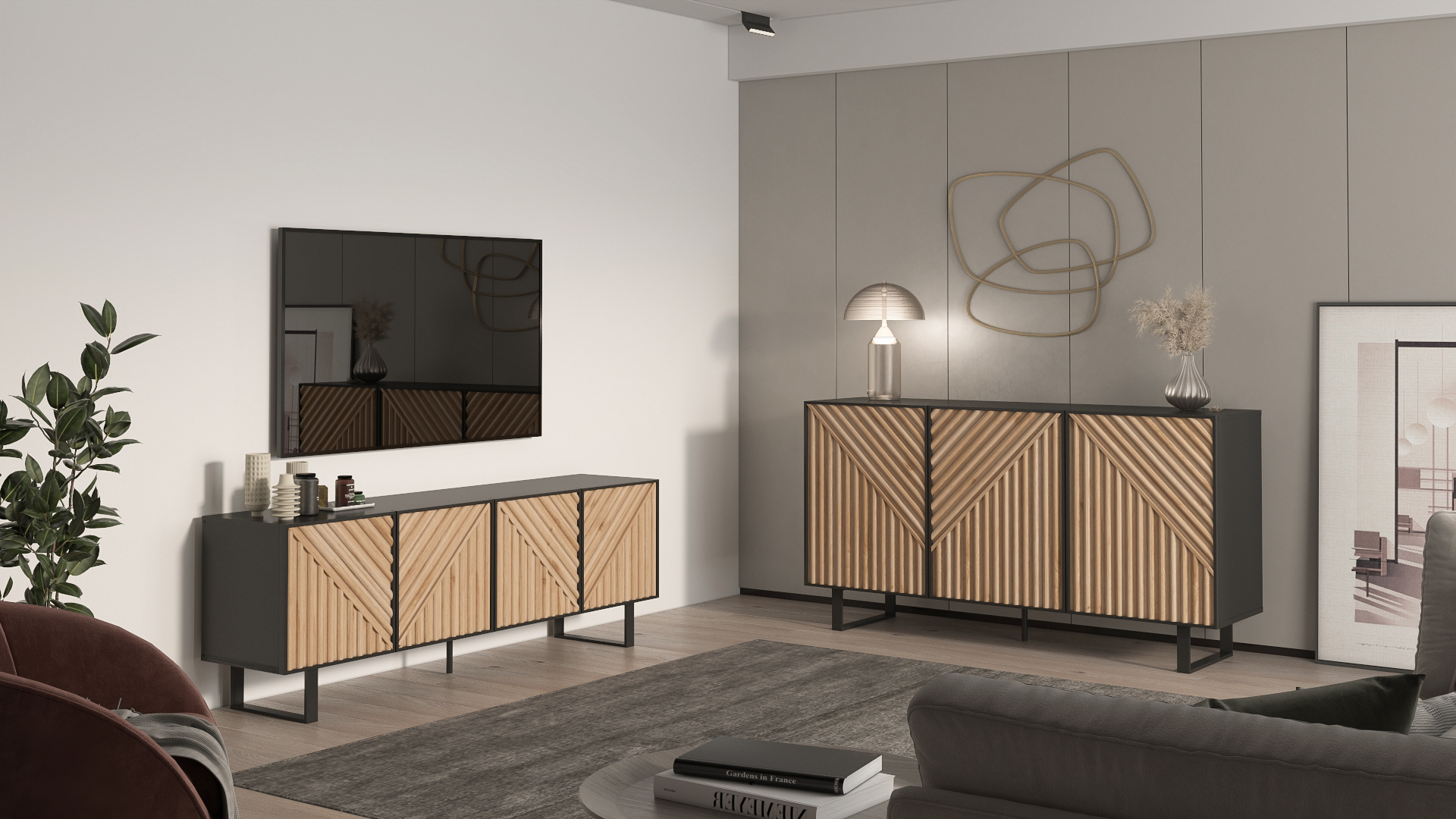 MUEBLE TV ALANA 4P NEGRO/ROBLE PATA METAL - Imagen 4