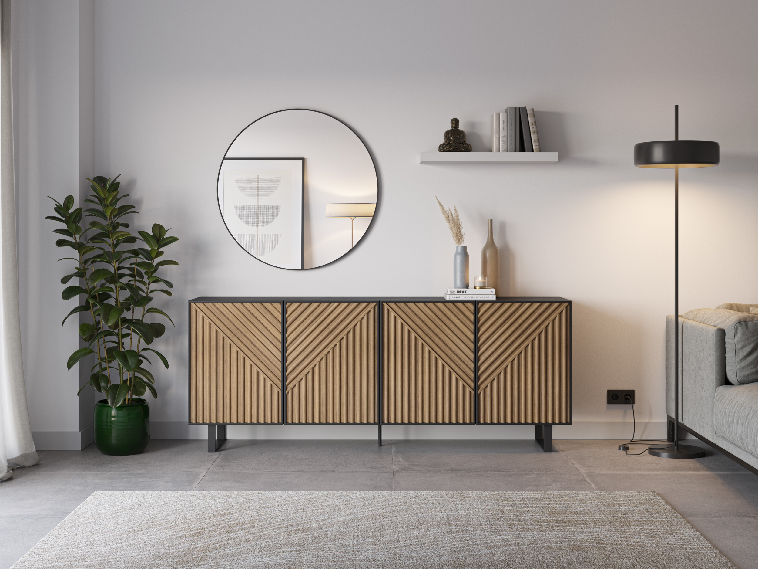 MUEBLE TV ALANA 4P NEGRO/ROBLE PATA METAL - Imagen 5