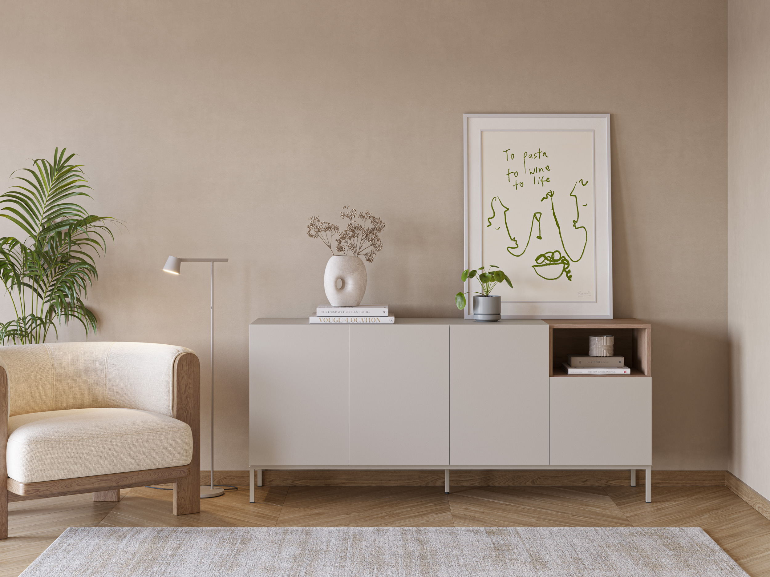 APARADOR CAILIN 4P1H 180CM CREMA/SEPET PATA METAL - Imagen 3