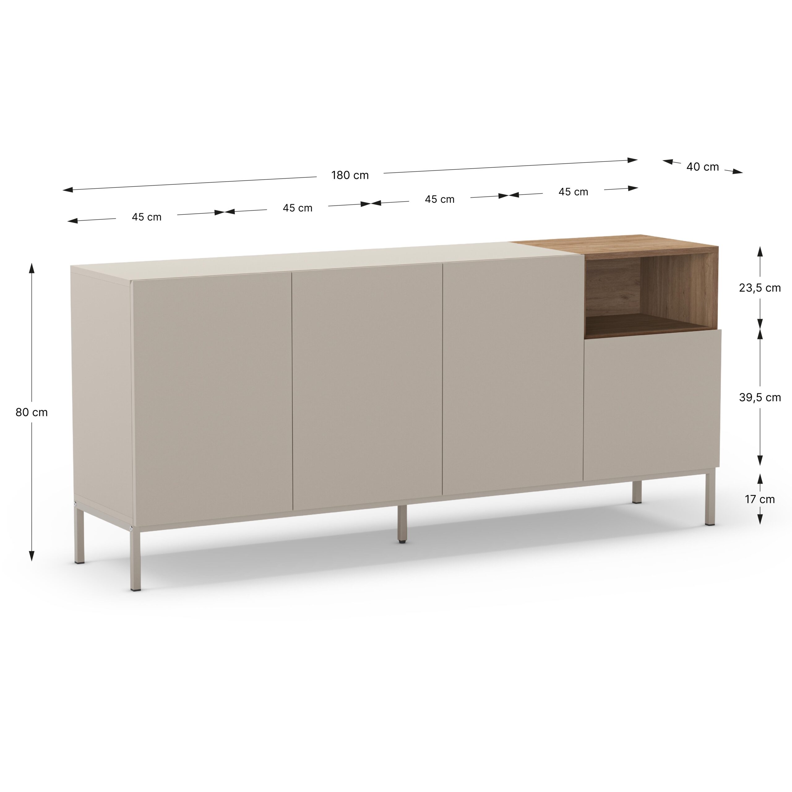 APARADOR CAILIN 4P1H 180CM CREMA/SEPET PATA METAL - Imagen 4