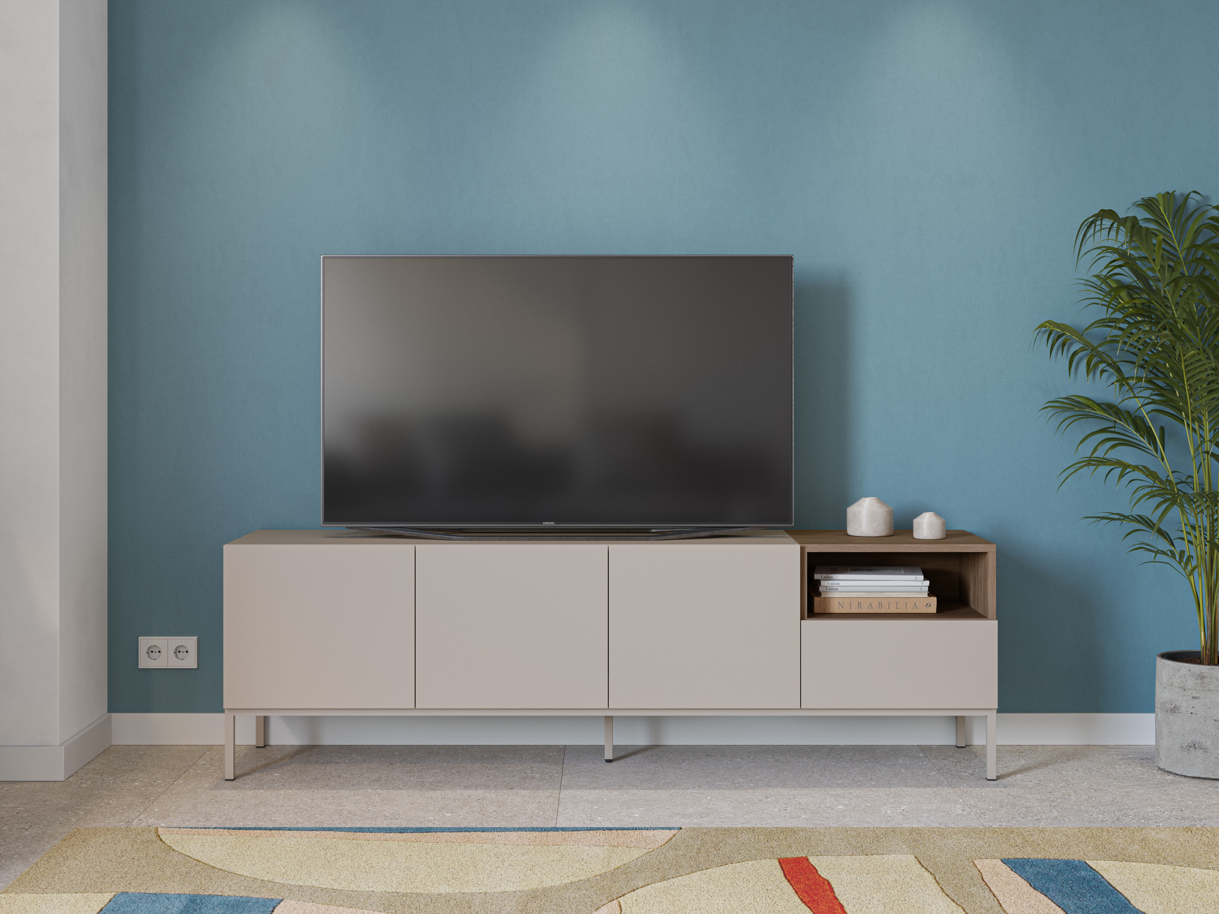 MUEBLE TV CAILIN 3P1C1H 180CM CREMA/SEPET PATA MET - Imagen 4