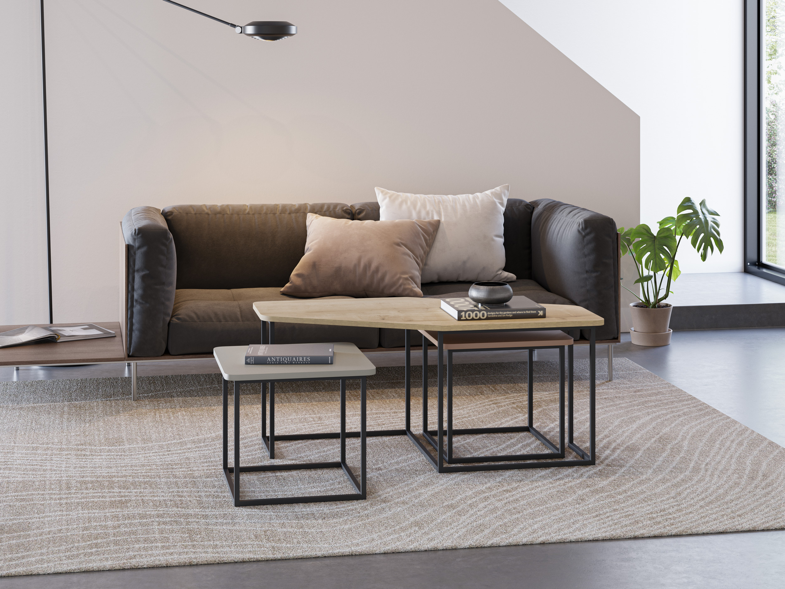 SET 3 MESAS CENTRO ZOYA ROBLE TERRACOTA/VERDE - Imagen 2