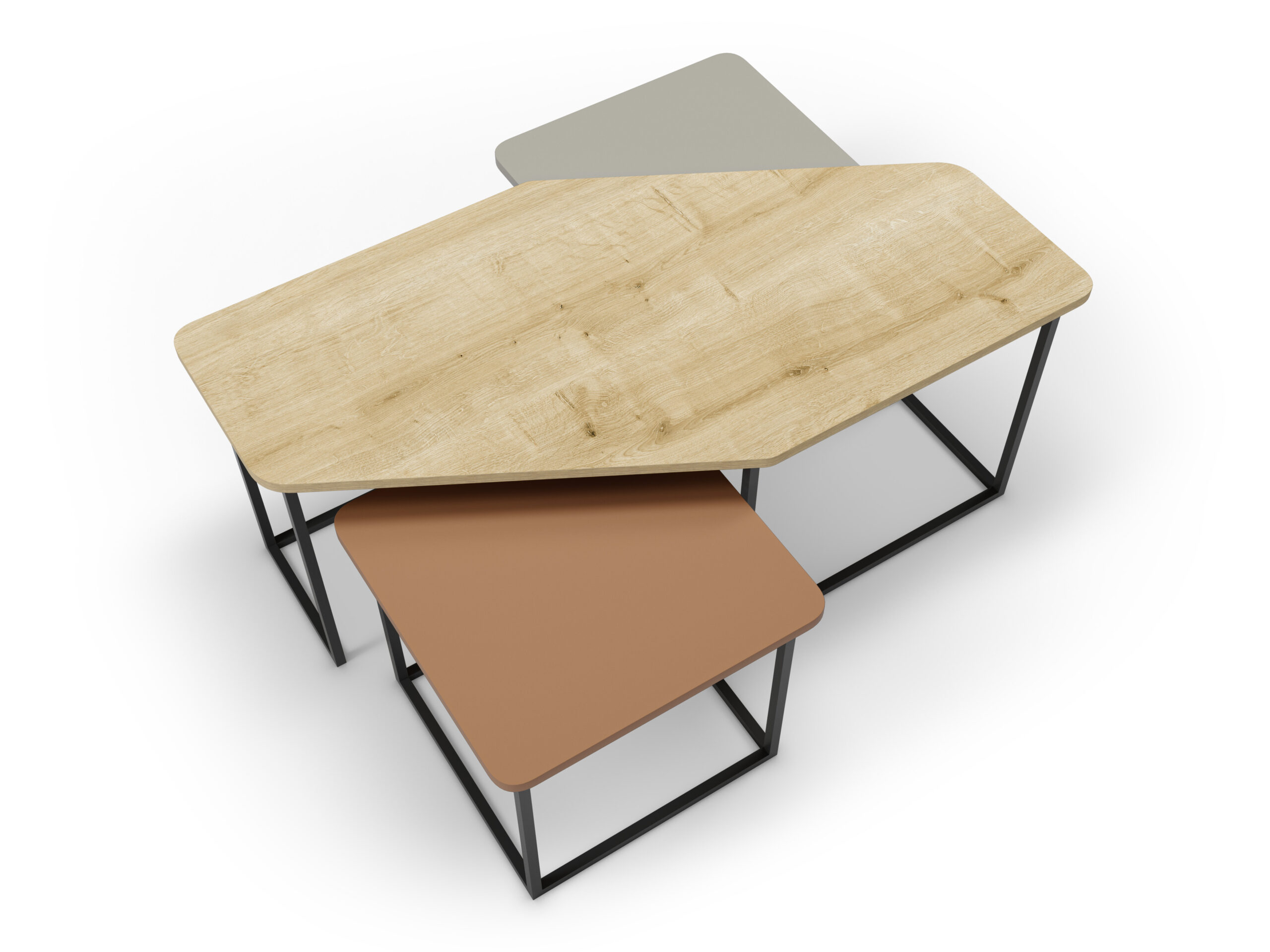 SET 3 MESAS CENTRO ZOYA ROBLE TERRACOTA/VERDE - Imagen 4