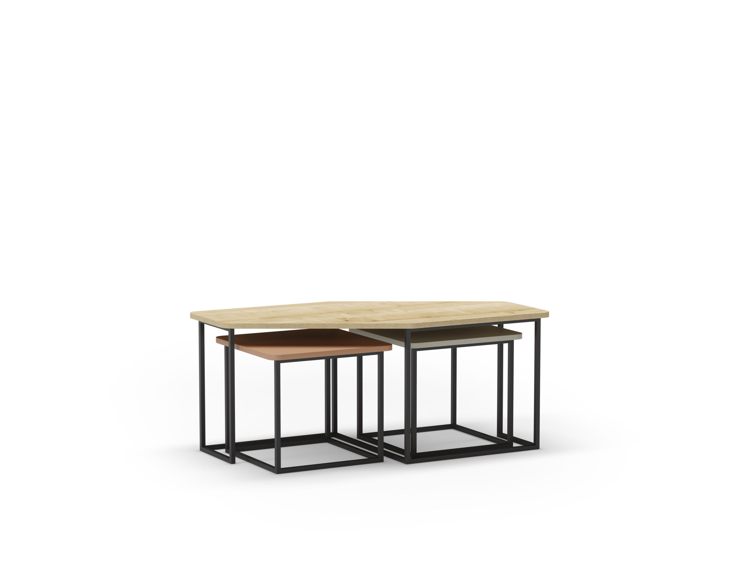 SET 3 MESAS CENTRO ZOYA ROBLE TERRACOTA/VERDE - Imagen 7