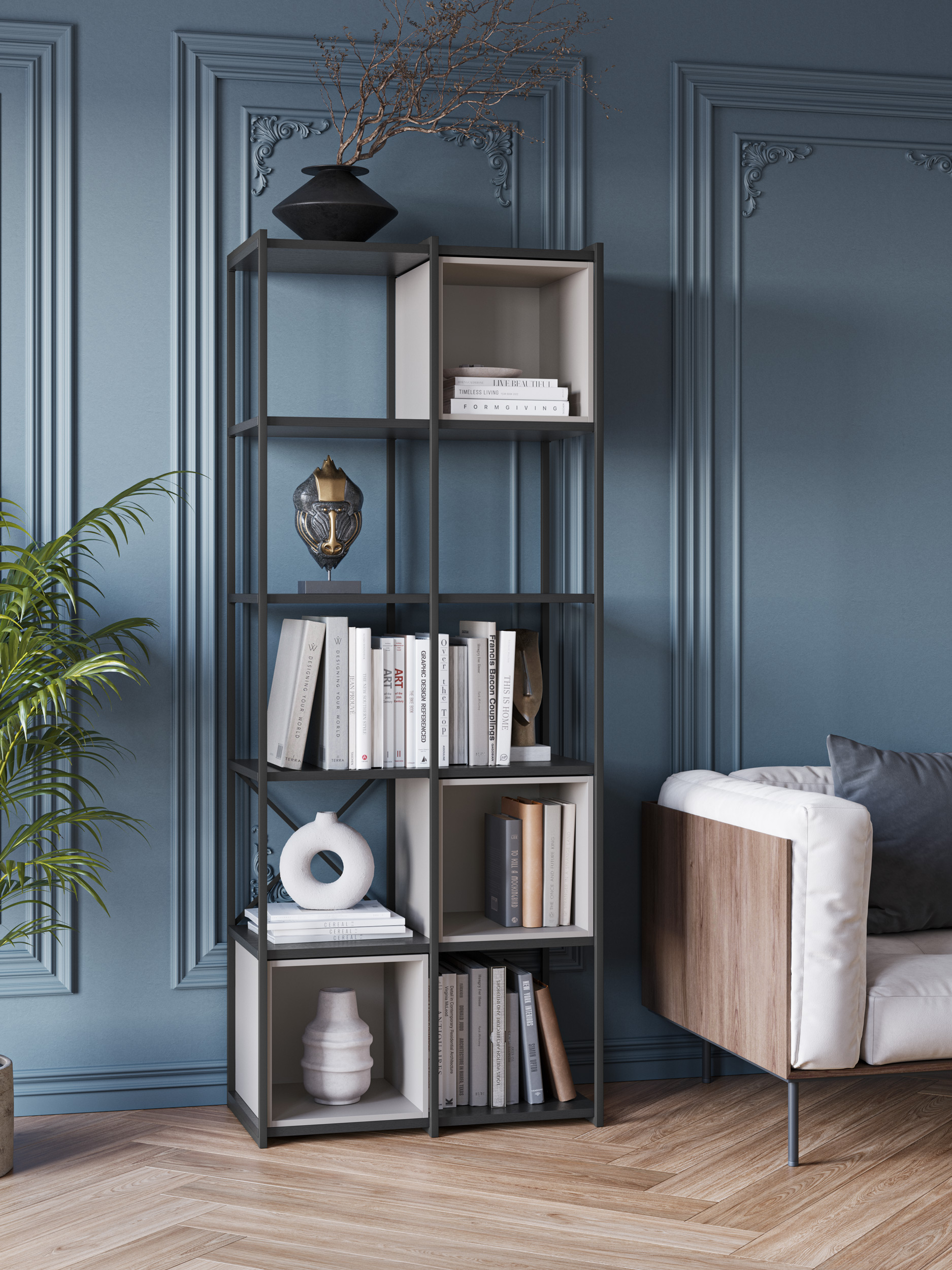 ESTANTERIA ANYA 70CM NEGRO CUBO CREMA - Imagen 2