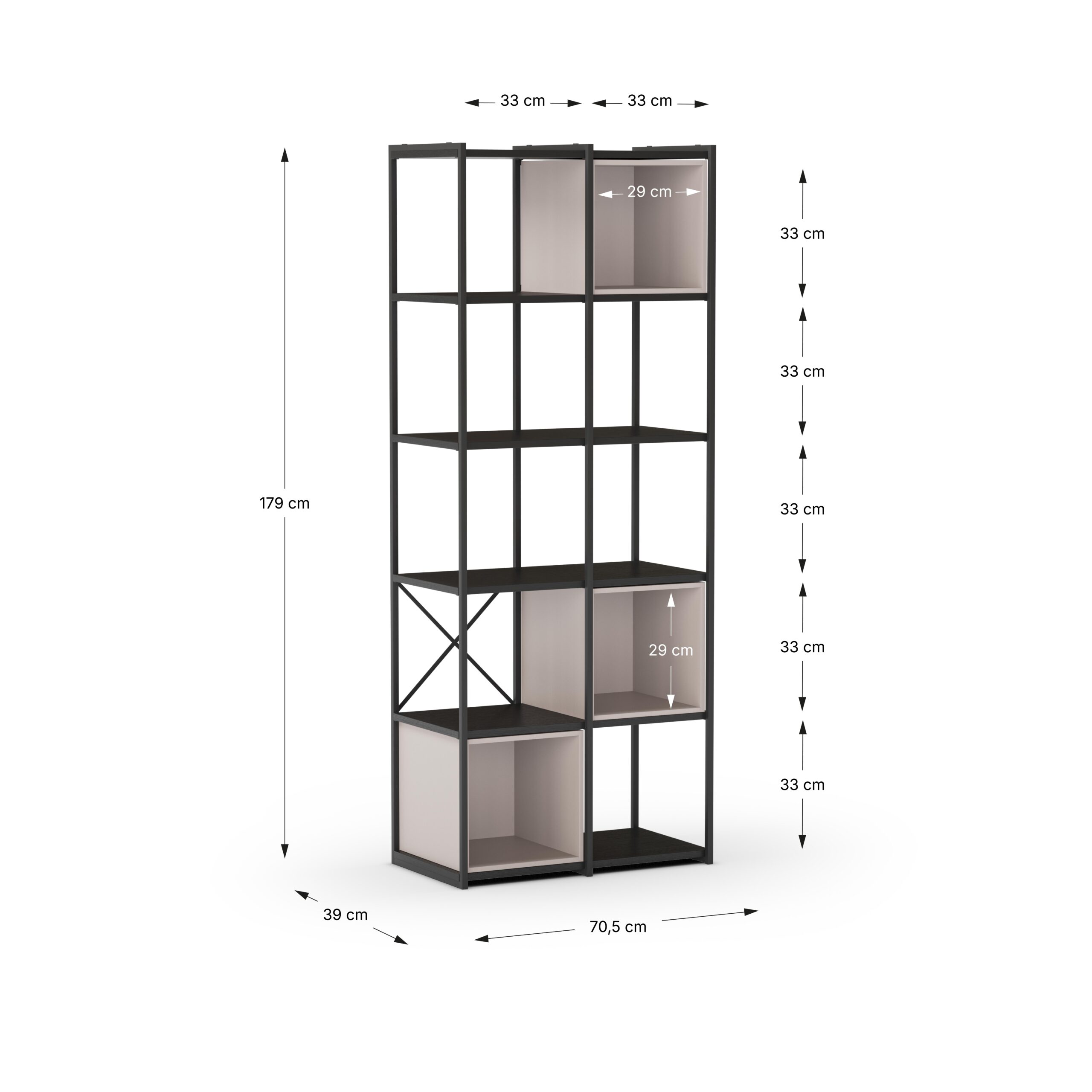 ESTANTERIA ANYA 70CM NEGRO CUBO CREMA - Imagen 3
