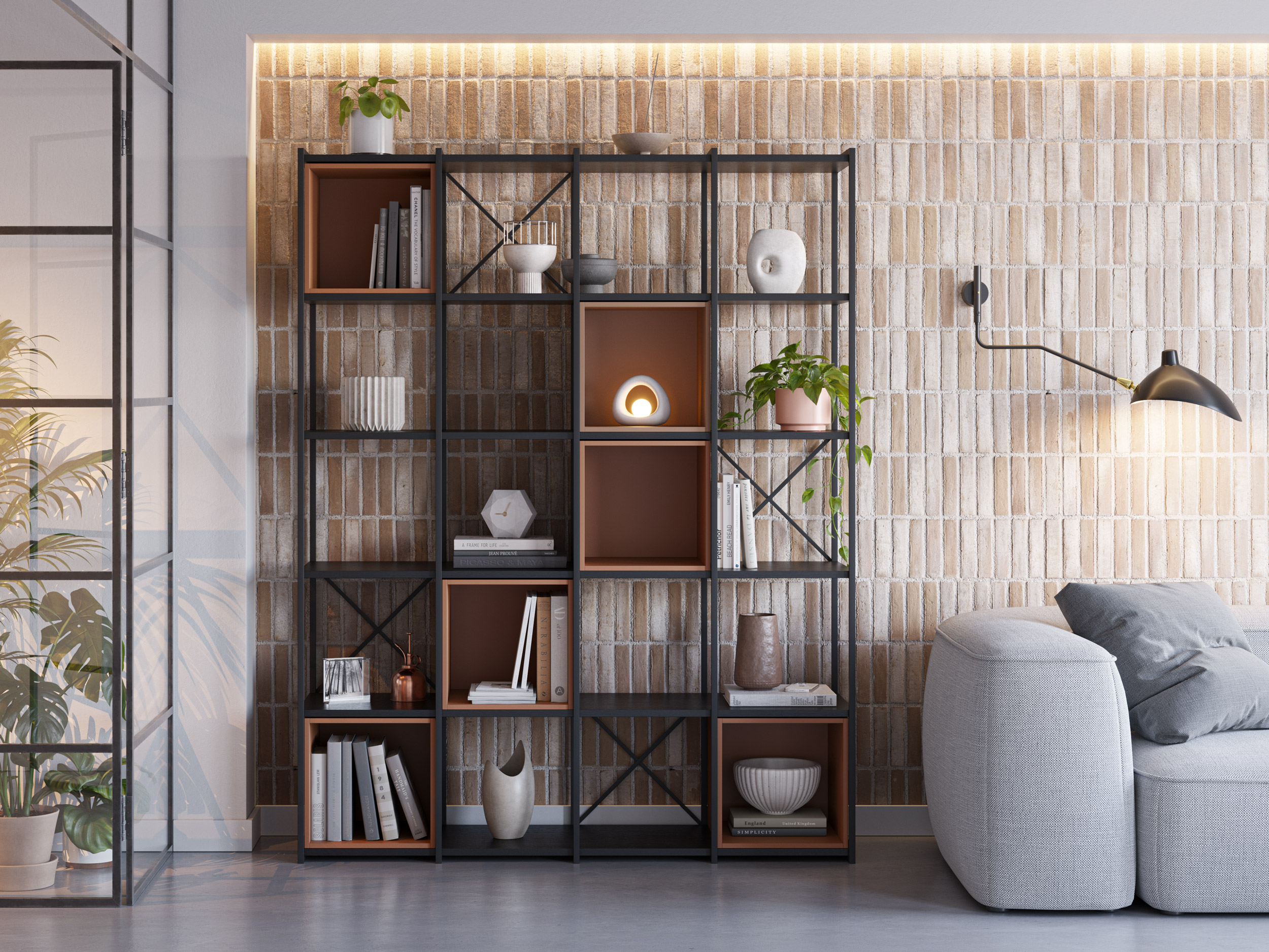 ESTANTERIA ANYA 140CM NEGRO CUBO TERRACOTA - Imagen 2