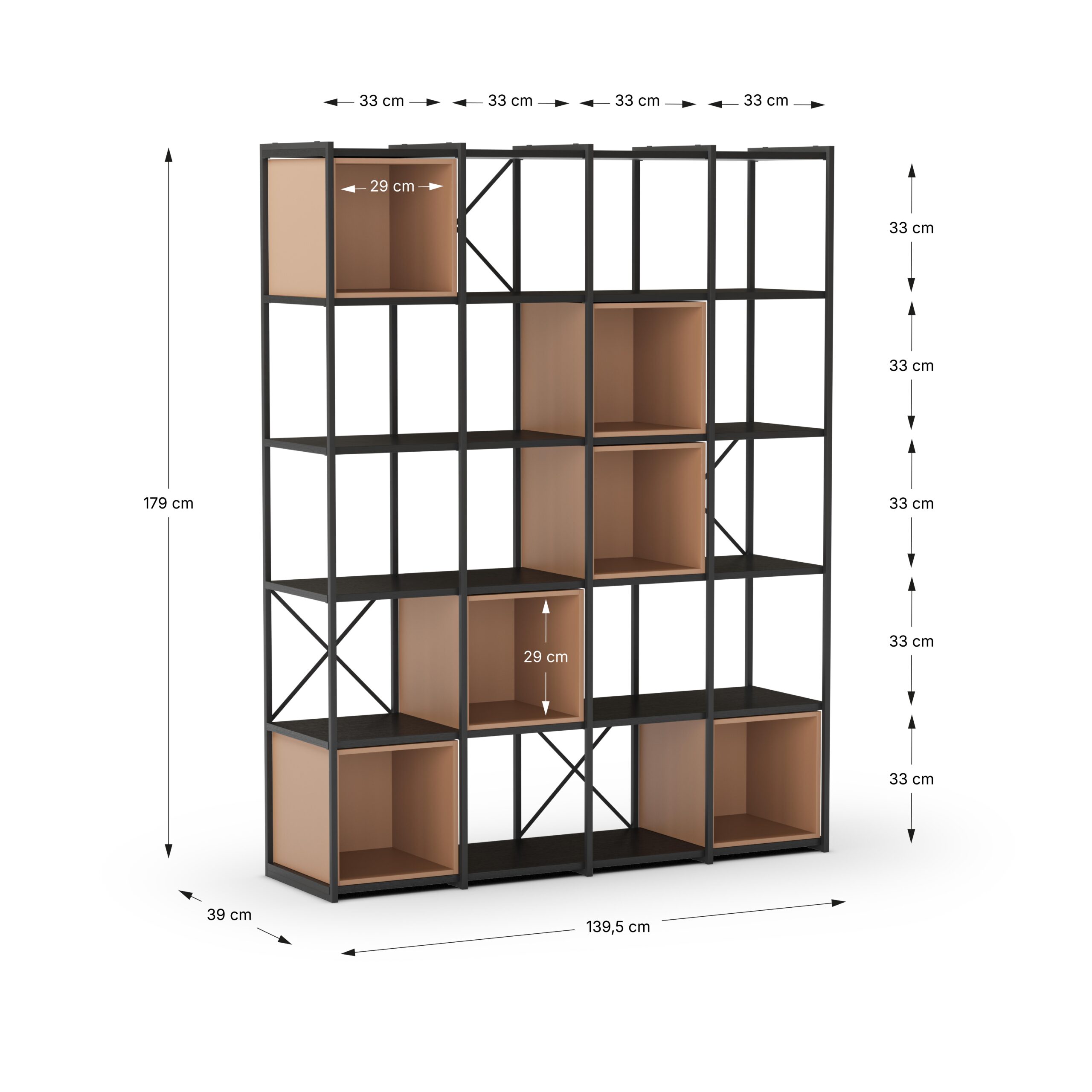 ESTANTERIA ANYA 140CM NEGRO CUBO TERRACOTA - Imagen 3
