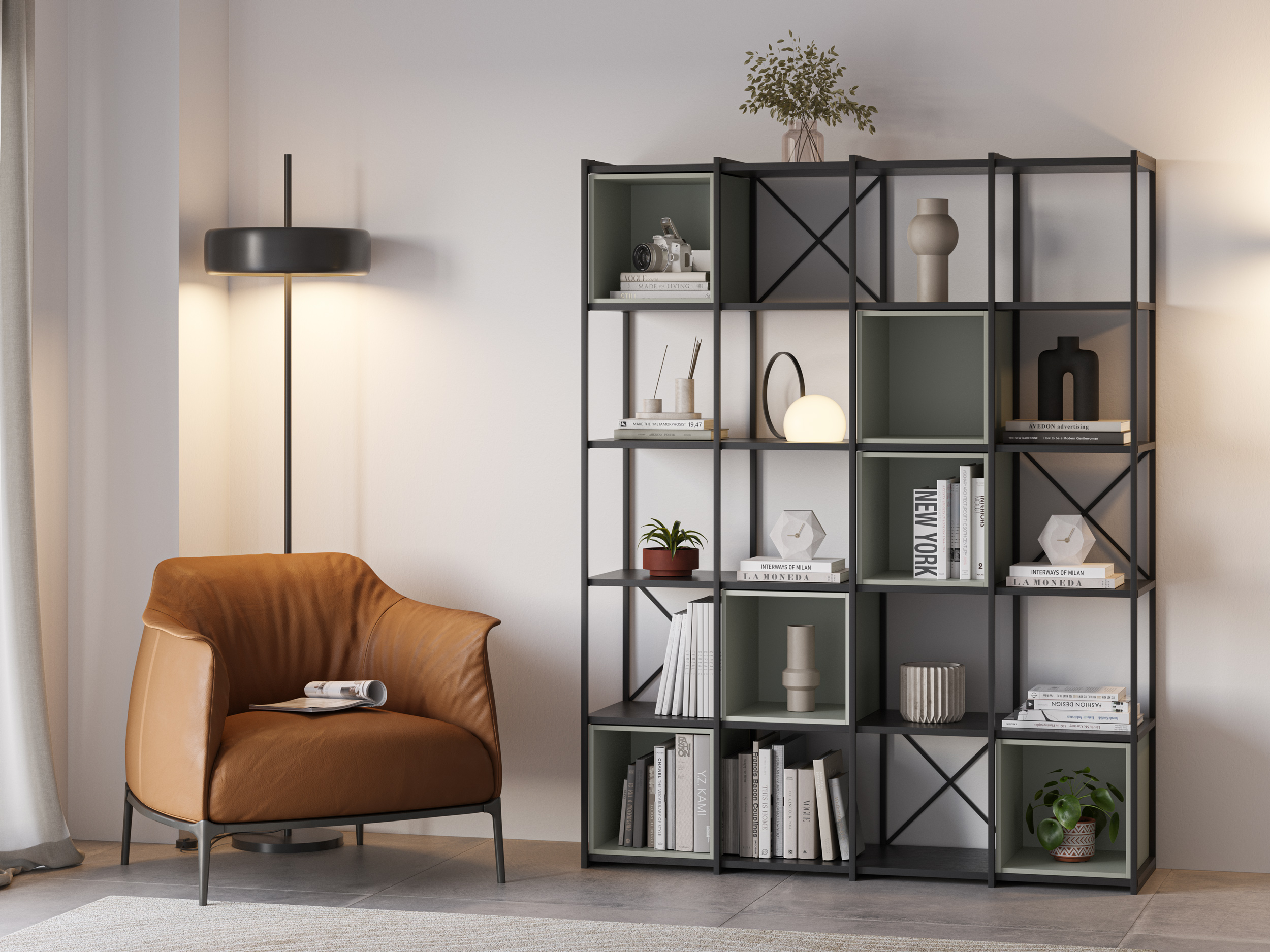 ESTANTERIA ANYA 140CM NEGRO CUBO VERDE - Imagen 2