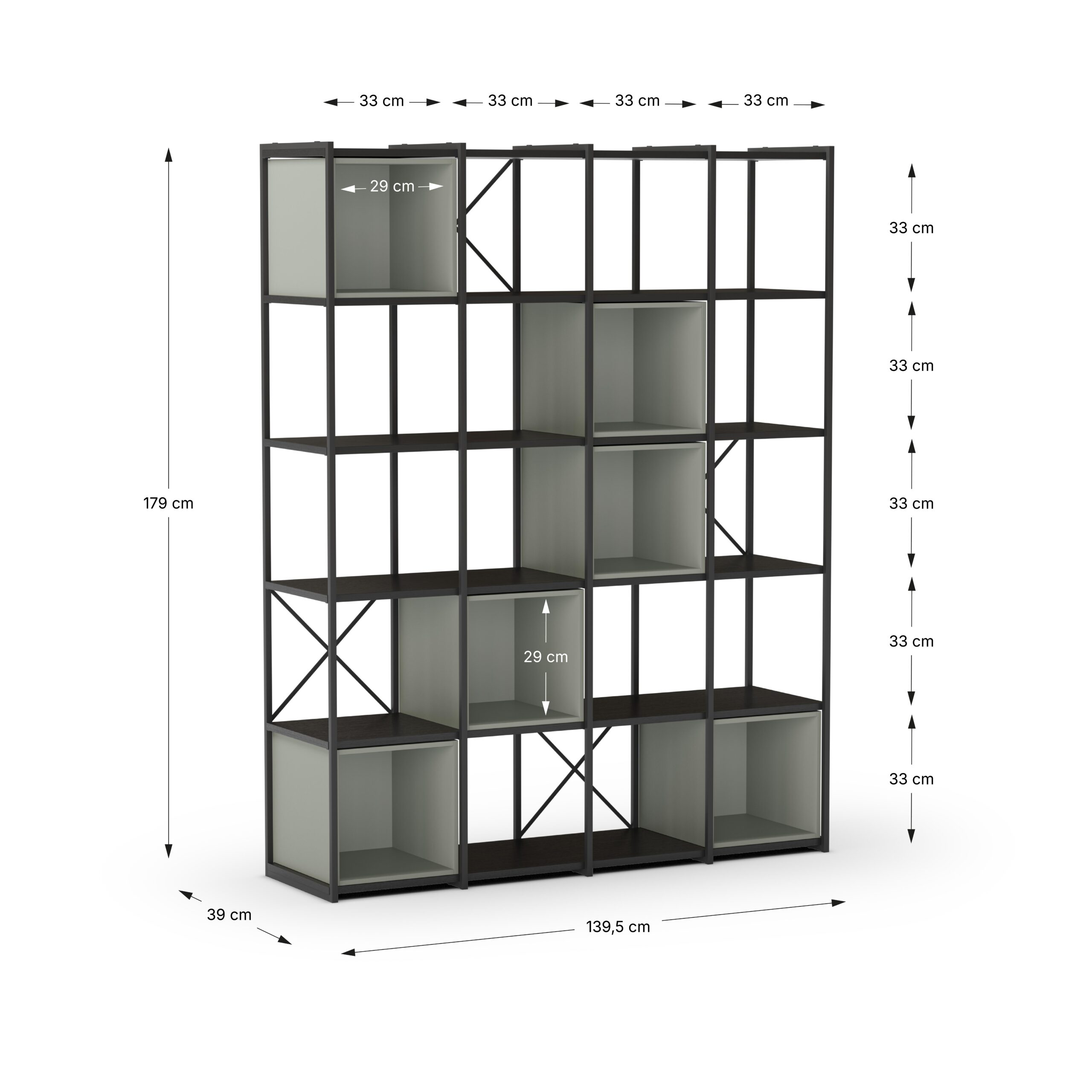 ESTANTERIA ANYA 140CM NEGRO CUBO VERDE - Imagen 3