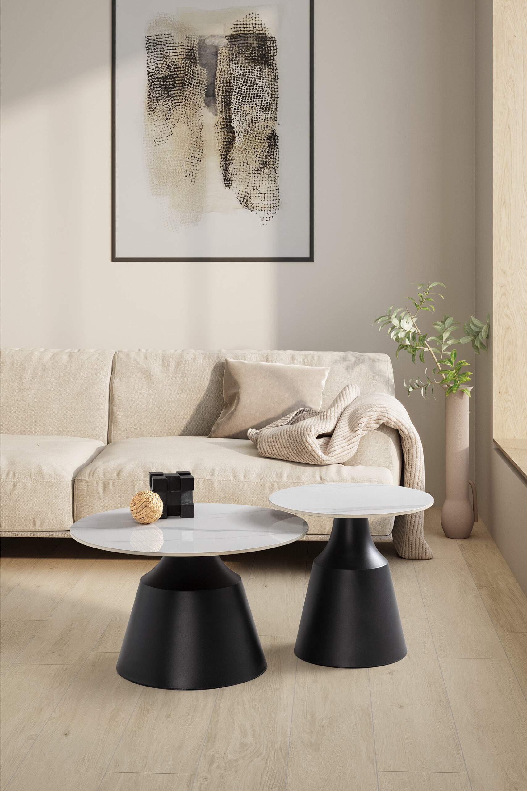 SET 2 MESAS CENTRO RED. RILEY BLANCO BRILLO PATAS - Imagen 2