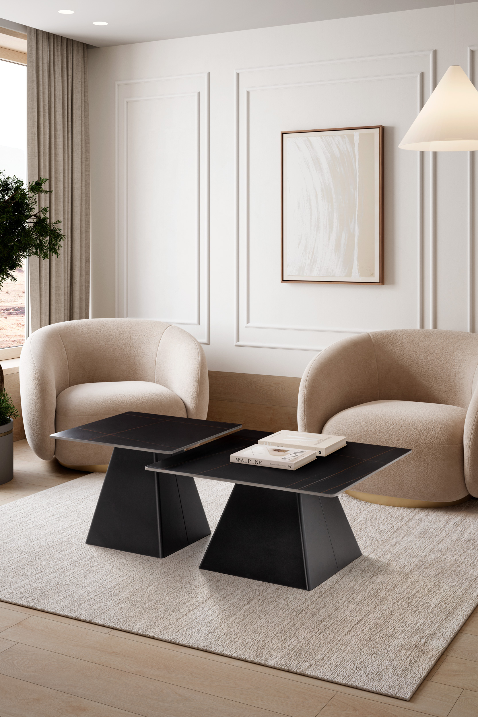 SET 2 MESAS CENTRO CUAD. MERVE NEGRO PATAS METAL N - Imagen 2