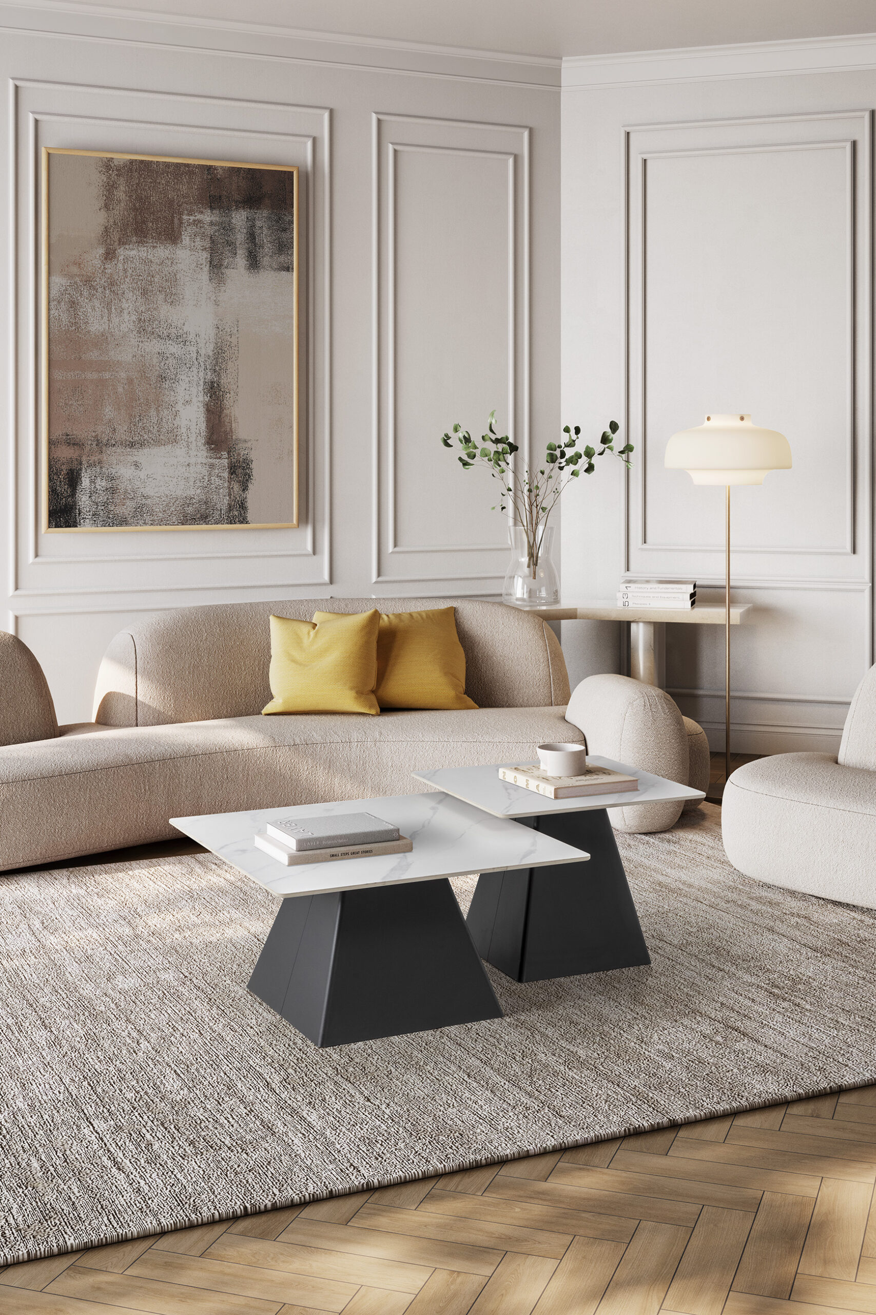 SET 2 MESAS CENTRO CUAD. MERVE BLANCO MATE PATAS M - Imagen 2