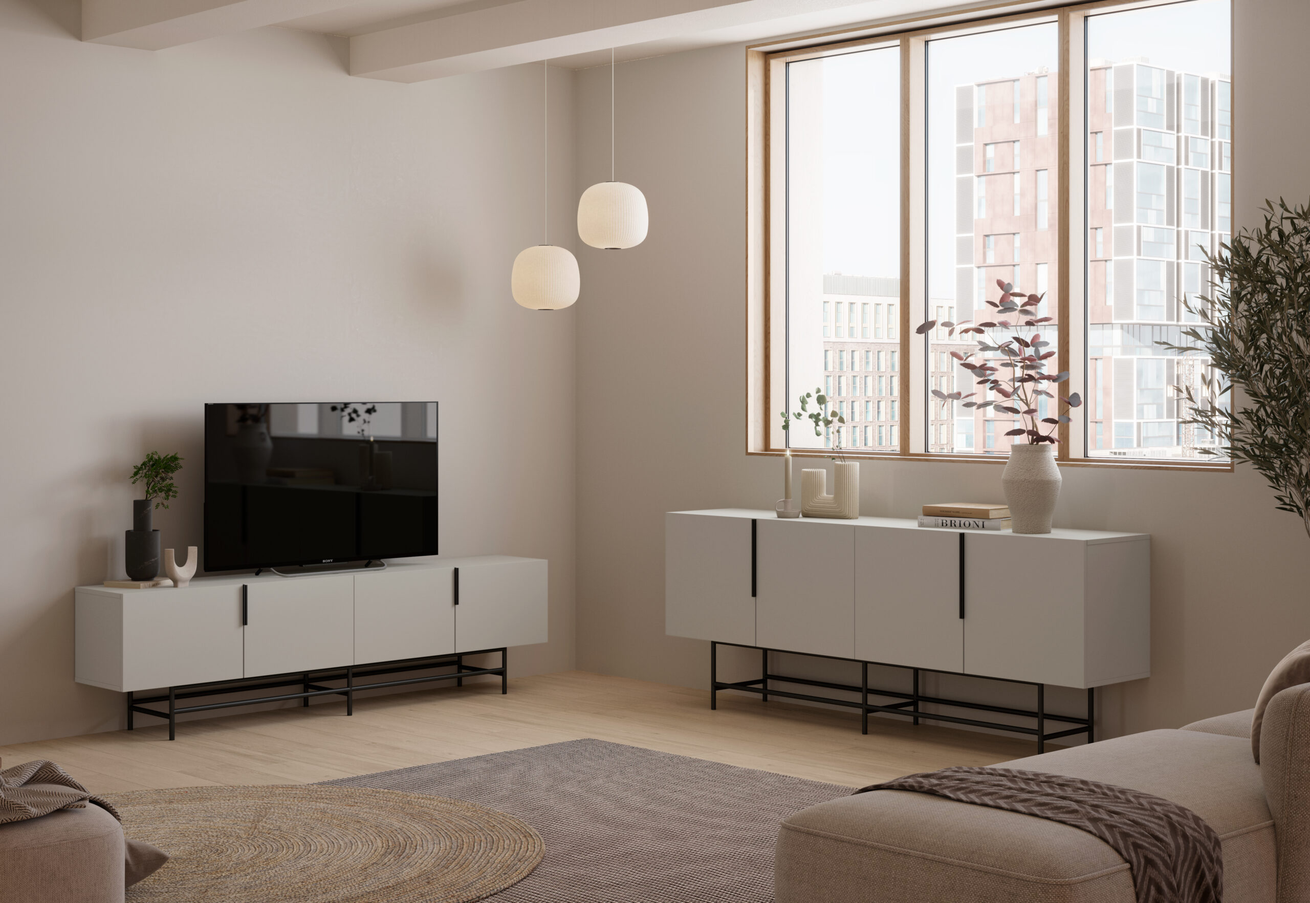 APARADOR ELDIA 4P 200CM CREMA PATA METAL - Imagen 3