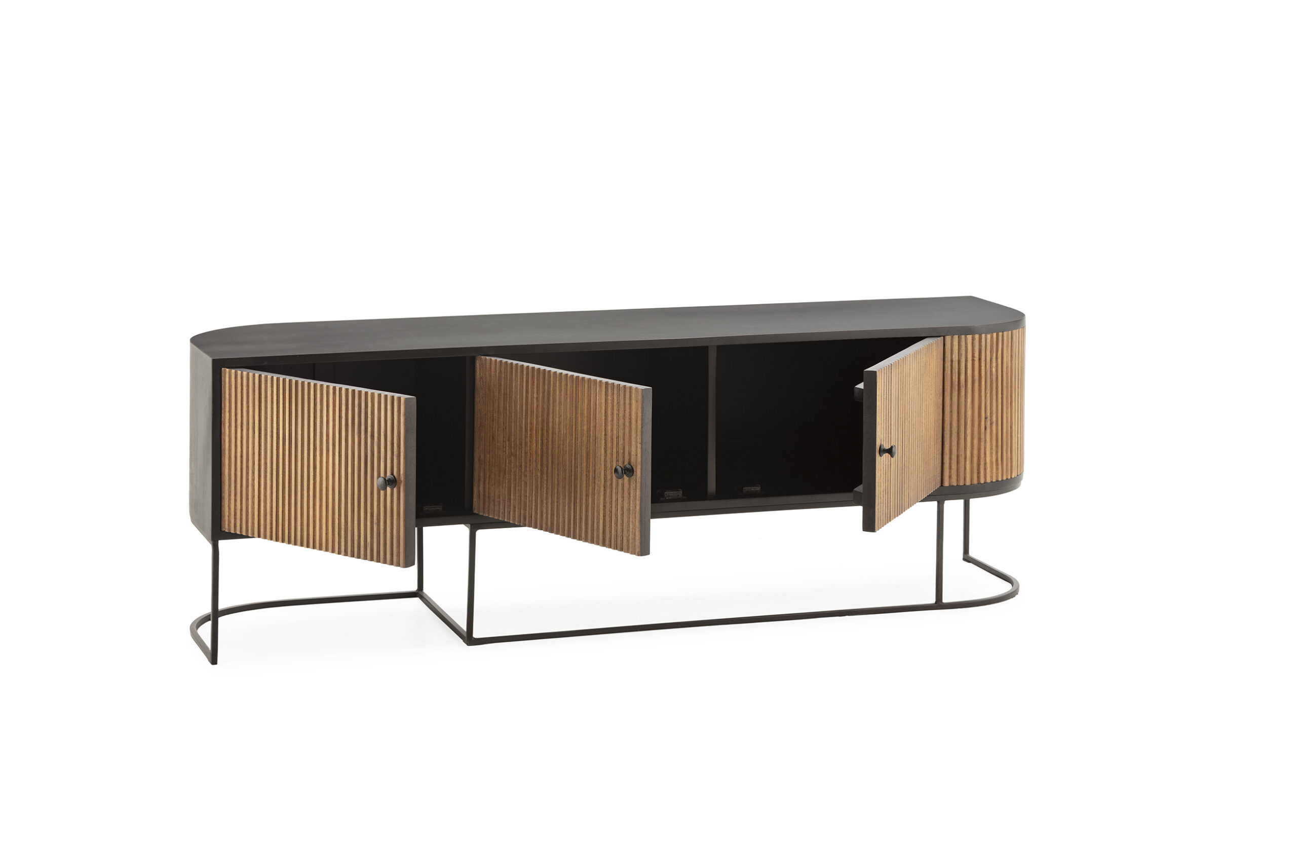 MUEBLE TV CURVE 3P 160CM MADERA MANGO PATA METAL - Imagen 2