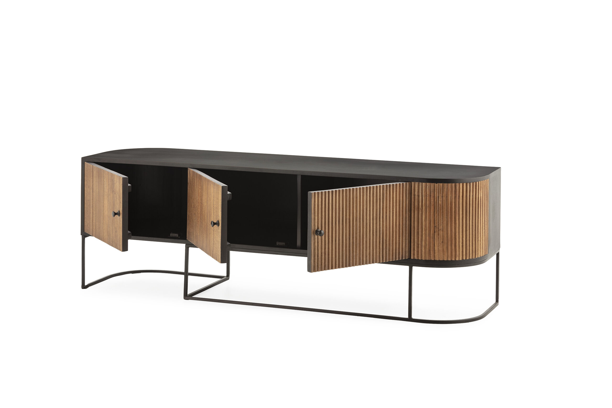 MUEBLE TV CURVE 3P 160CM MADERA MANGO PATA METAL - Imagen 3