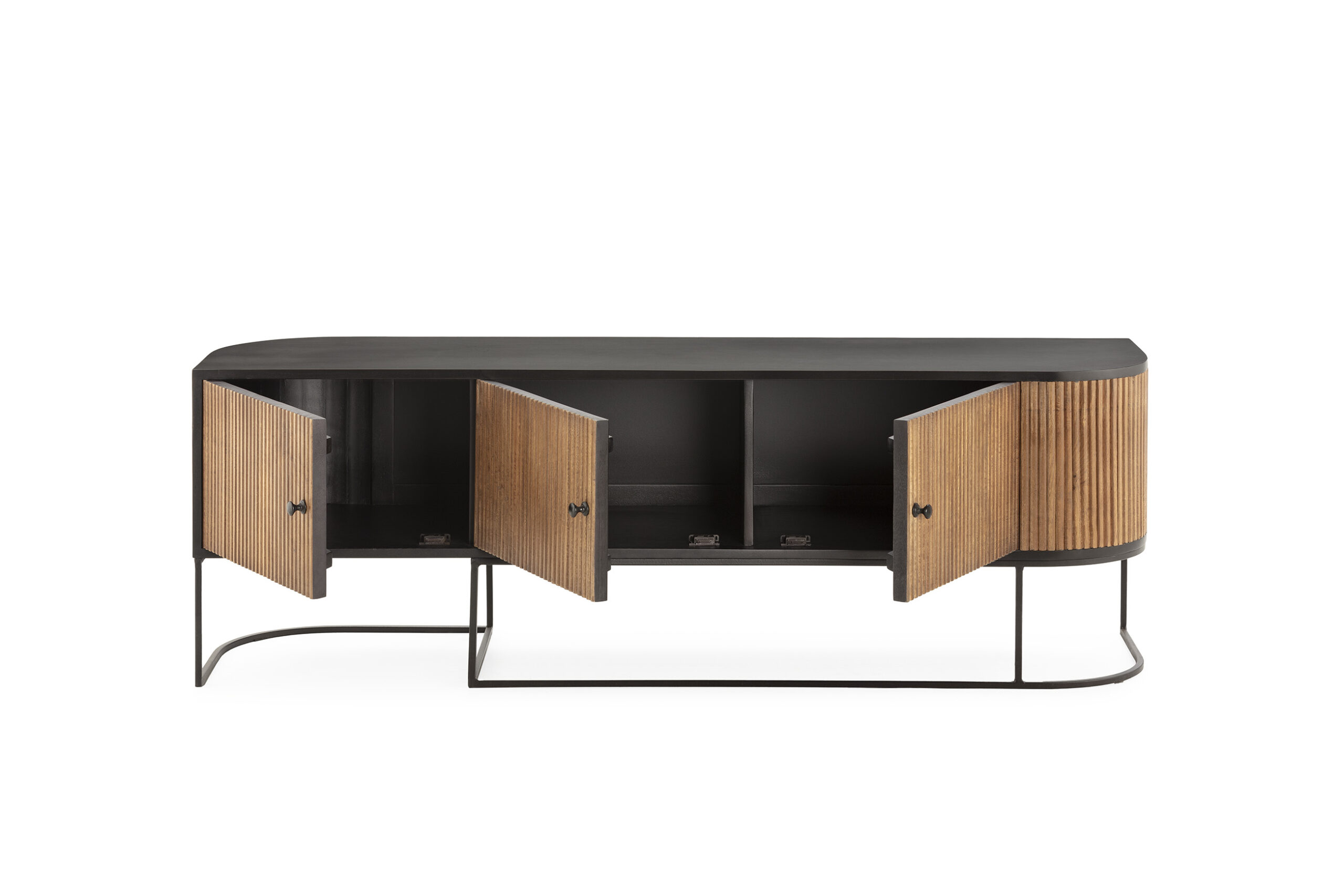 MUEBLE TV CURVE 3P 160CM MADERA MANGO PATA METAL - Imagen 4