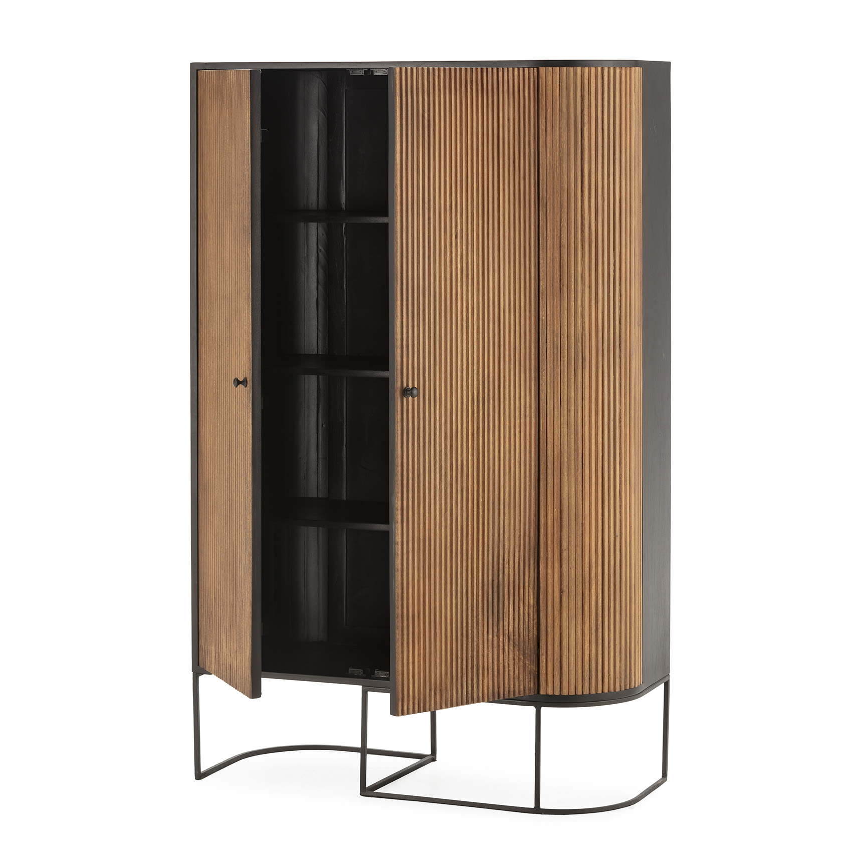 MUEBL.AUX. ALTO CURVE 2P MADERA MANGO PATA METAL - Imagen 2