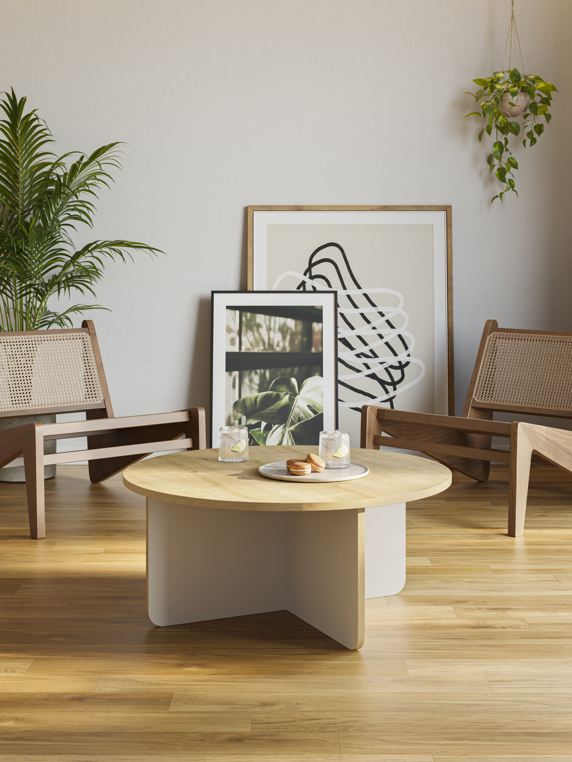 MESA CENTRO RED. HILLARY 80CM RO/PATA CREMA C.ROBL - Imagen 2