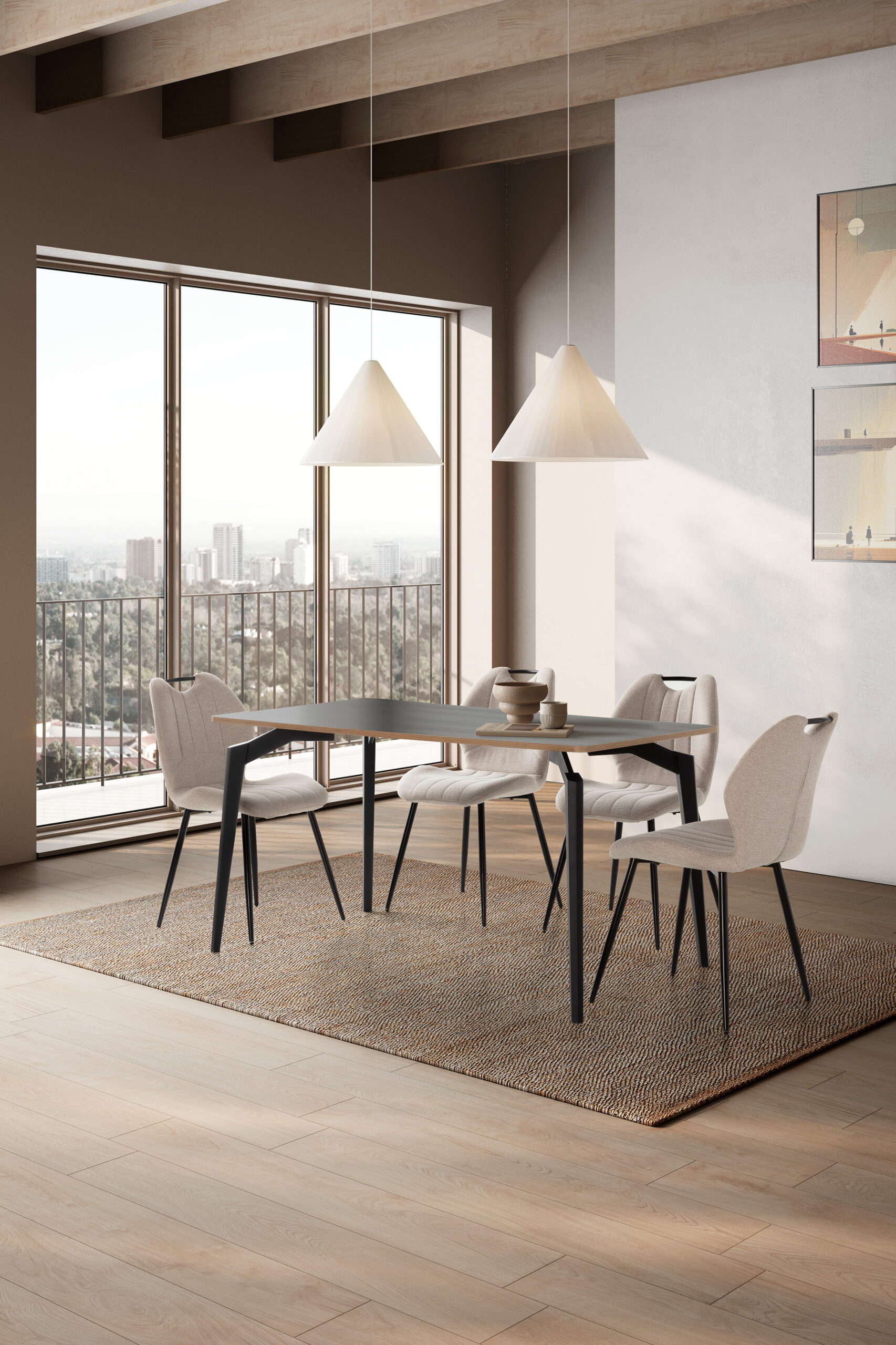 MESA RECT. DENIA 140CM NEGRO CANTO CONTRACHAPADO - Imagen 2