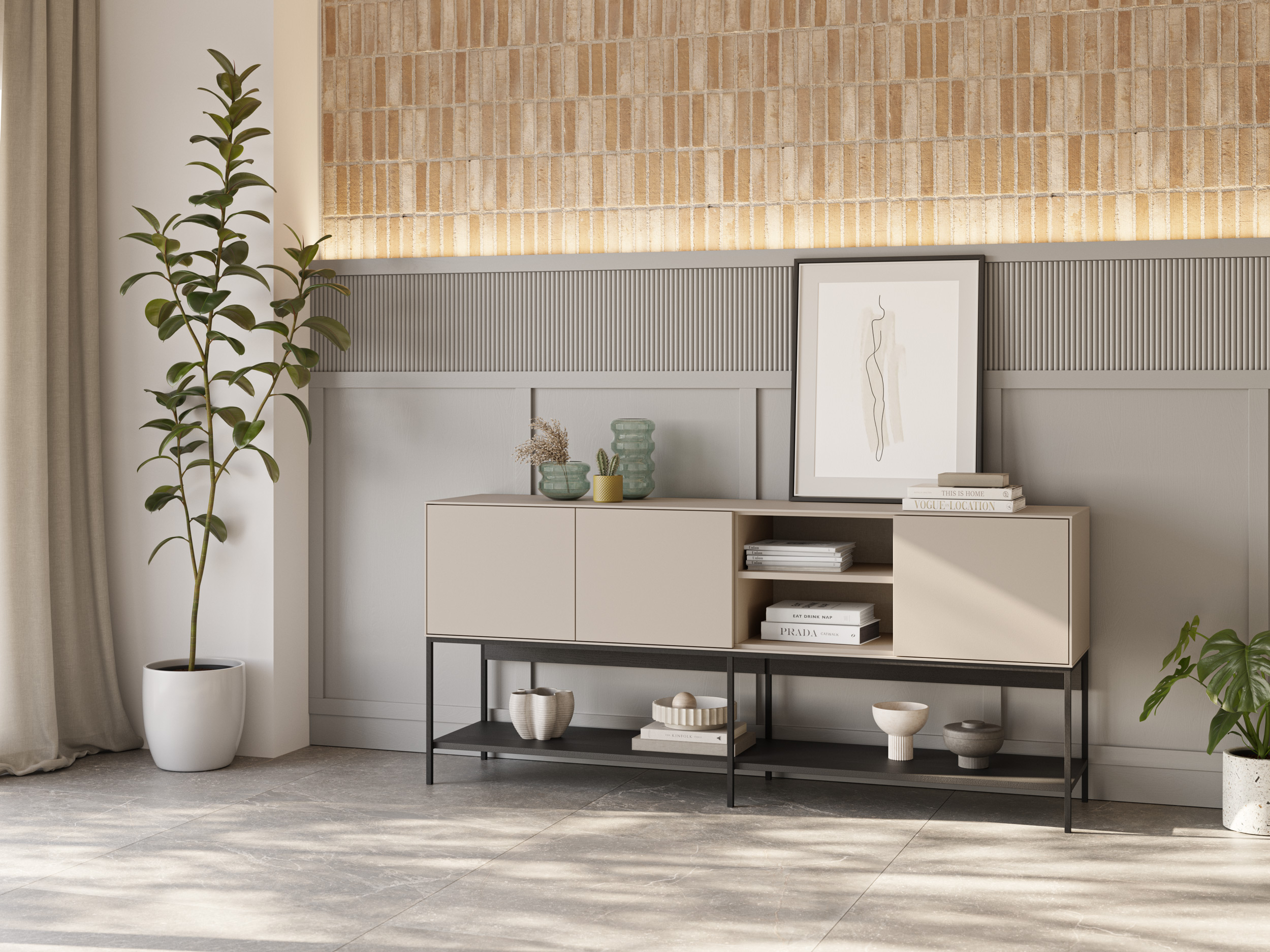 APARADOR AMIRA 3P2H 180CM CREMA/NEGRO - Imagen 3