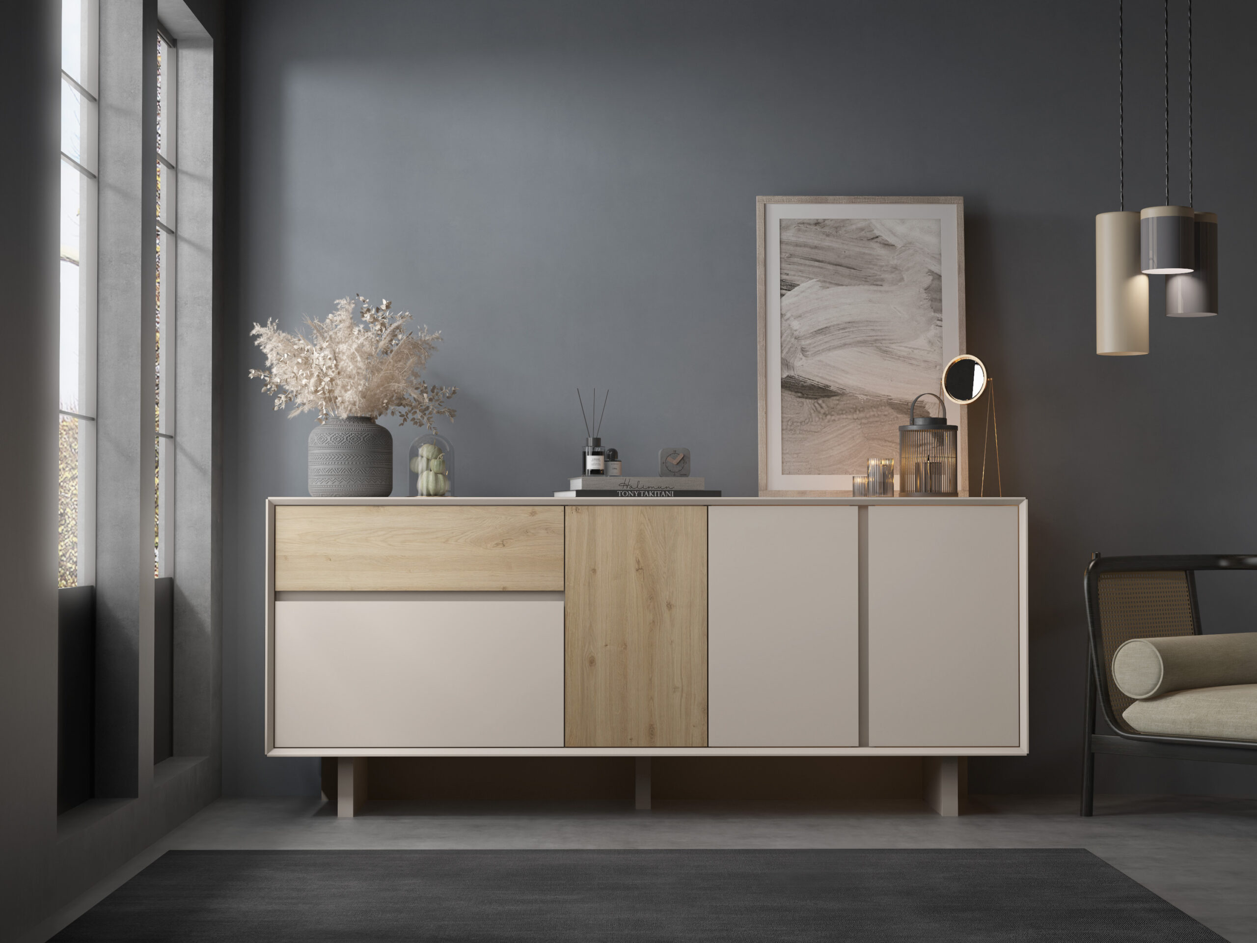 APARADOR CARPI 4P1C 180CM VISON/ROBLE CADIZ - Imagen 4