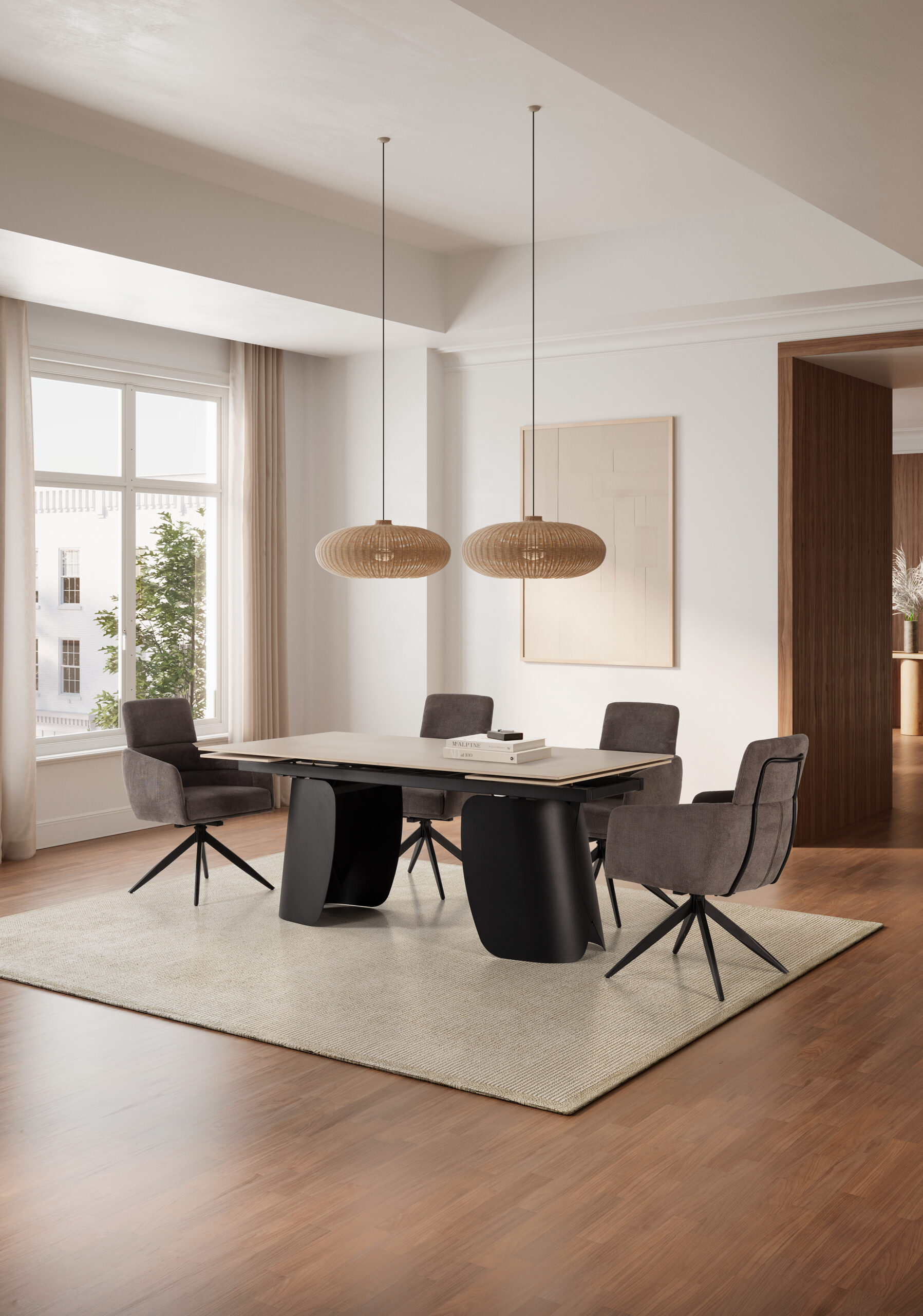 MESA RECT. EXT. CRISIA 180/260CM TRAVERTINE P.NEGR - Imagen 6