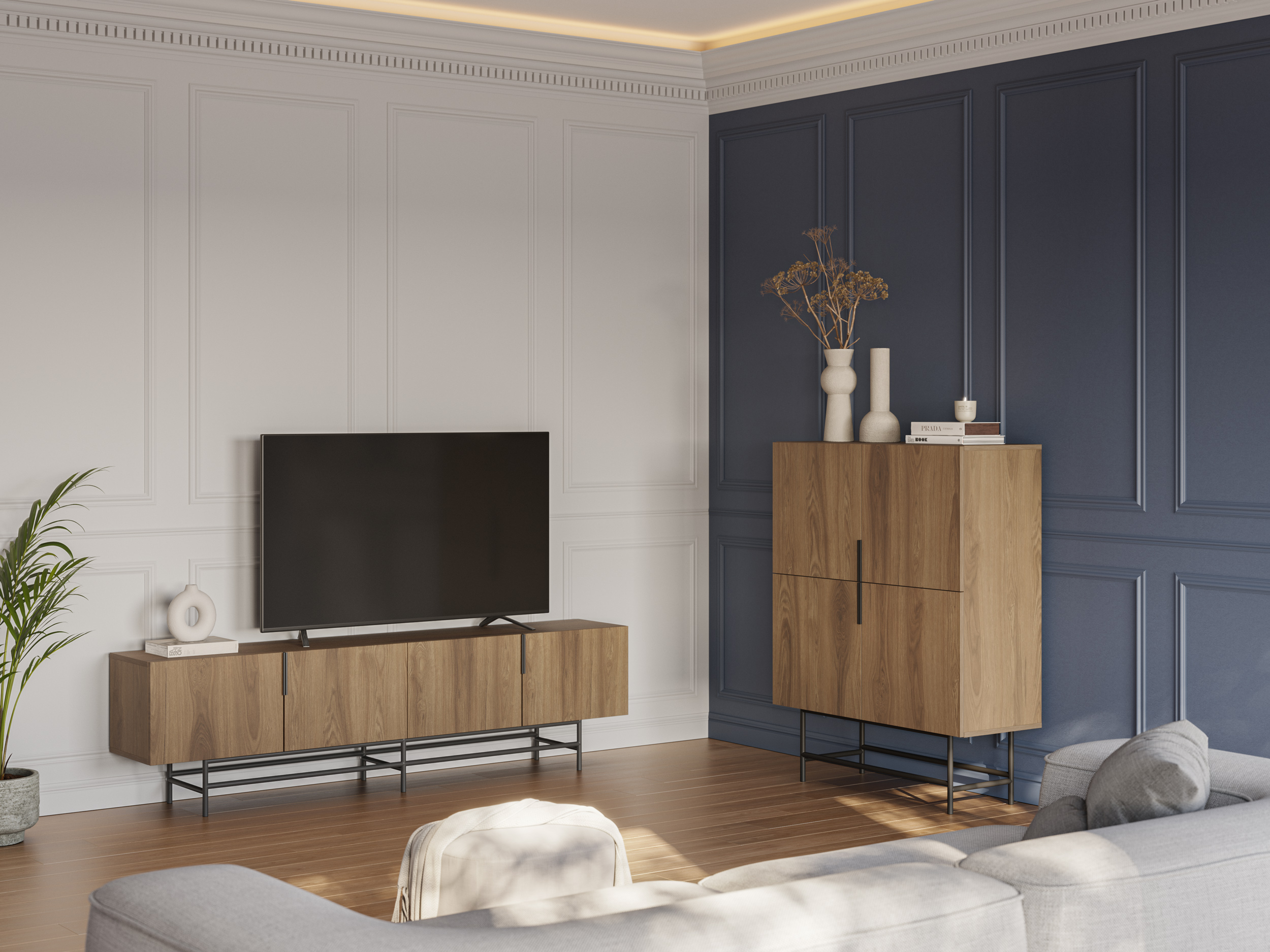 MUEBLE TV ELDIA 4P 200CM ROBLE-UD PATA METAL - Imagen 3