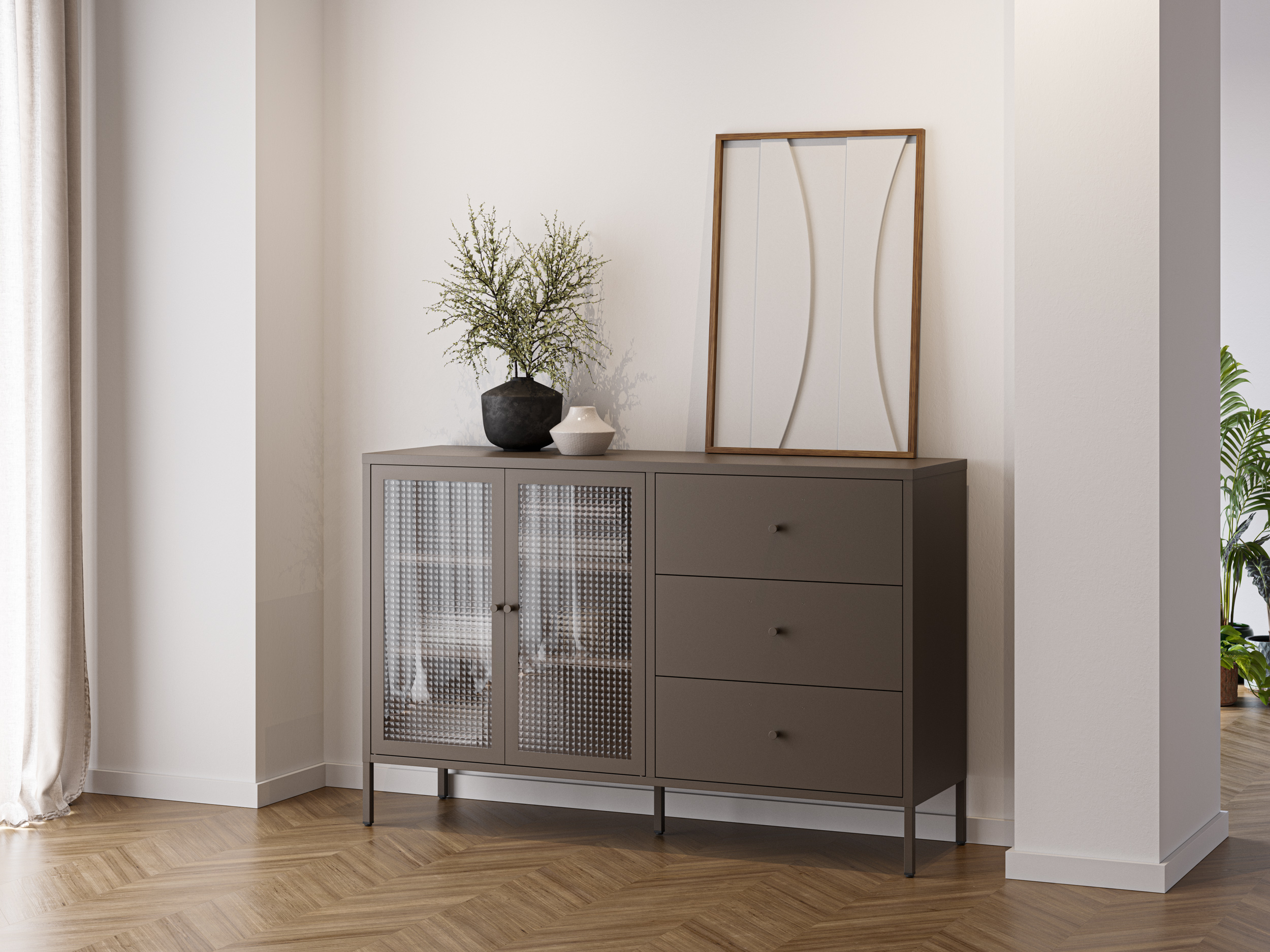 APARADOR LAYNA 2P3C 140CM MOCA PUERTA CRISTAL - Imagen 4