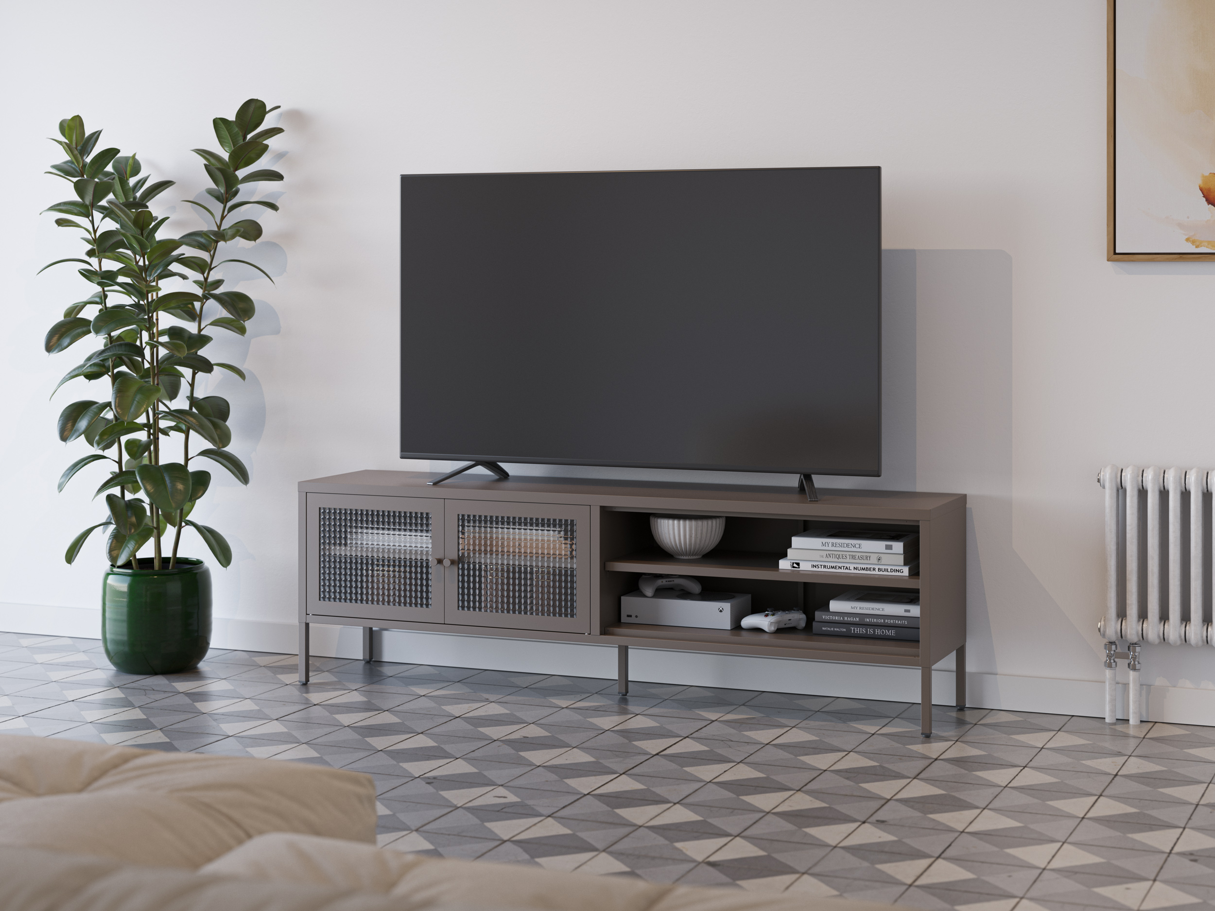 MUEBLE TV LAYNA 2P2H 160CM MOCA PUERTA CRISTAL - Imagen 3