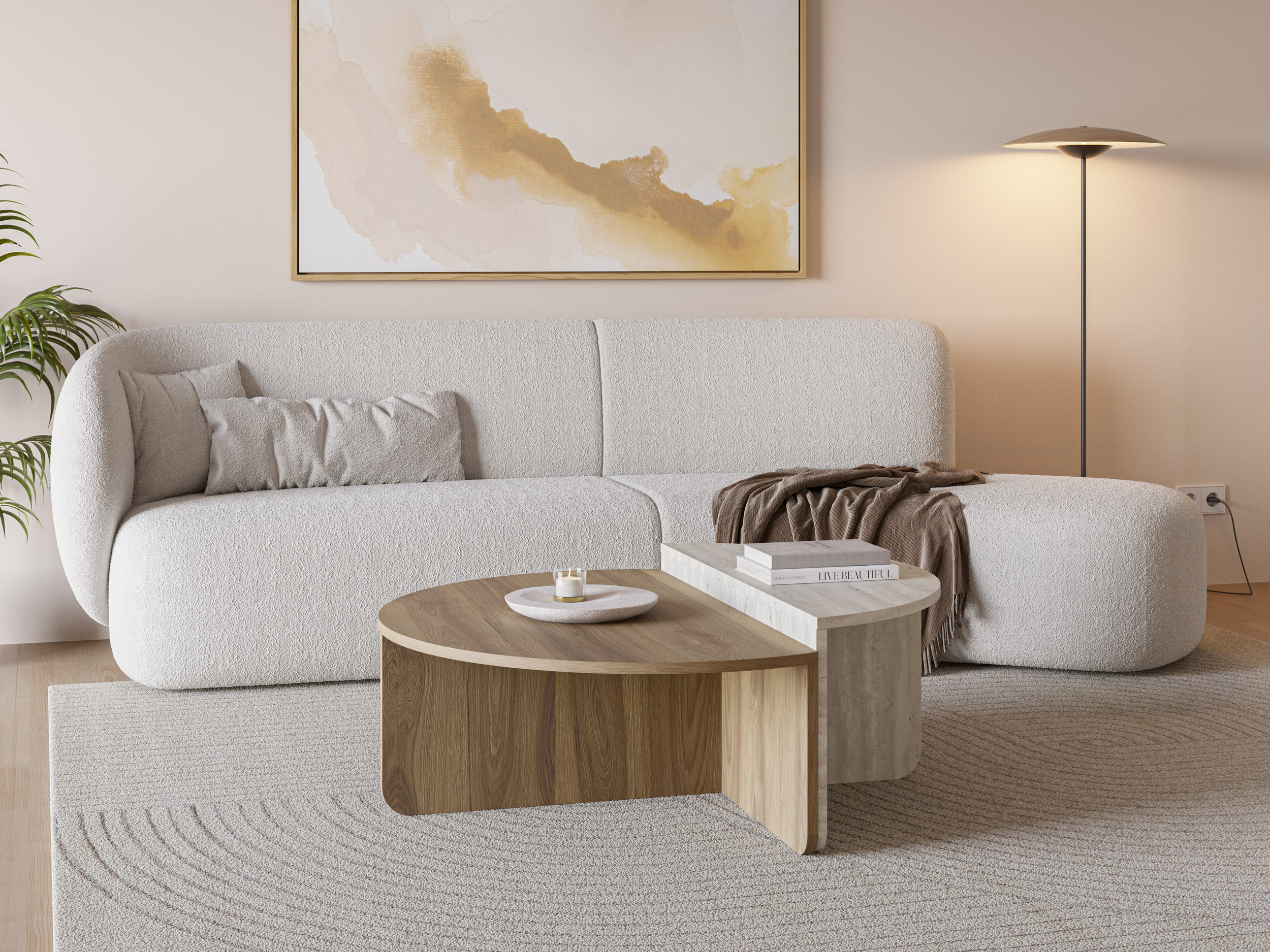 MESA CENTRO ALIX ROBLE-UD/TRAVERTINE - Imagen 2