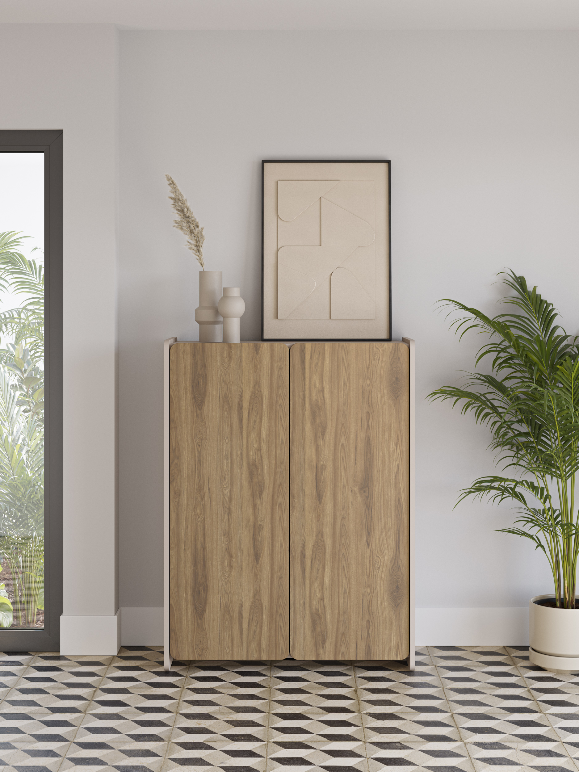 MUEBL.AUX. ALTO BOUCLEON 2P CREMA/ROBLE-UD - Imagen 4