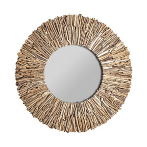 Espejo Varverg de estilo étnico fabricado en madera tropical en color marrón con acabado envejecido combinado con espejo. Bastones madera.