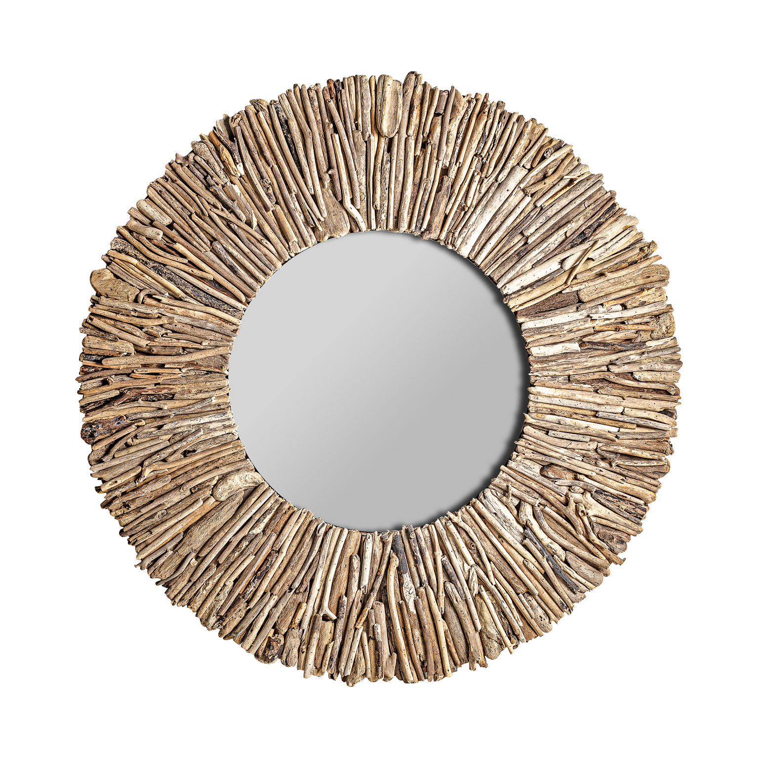 Espejo Varverg de estilo étnico fabricado en madera tropical en color marrón con acabado envejecido combinado con espejo. Bastones madera.