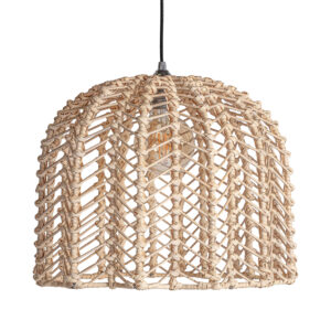 Lámpara de colgar Plissé rattan de estilo nórdico fabricado en ratán en color marrón combinado con acero.