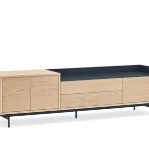 Mueble TV de chapada en madera con cajones con puertas