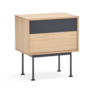 Mesita de noche rectangular de chapada en madera con cajones