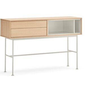 Mesa consola rectangular de chapada en madera con cajones