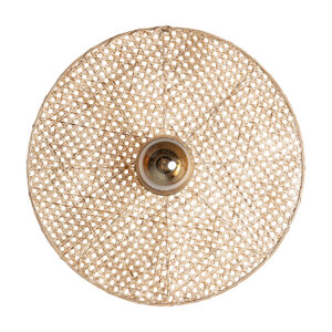 Aplique Macey de estilo contemporáneo fabricado en hierro en color marrón combinado con ratán y latón.