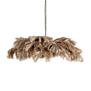 Lámpara de colgar de estilo étnico fabricado en aluminio en color marrón combinado con ratán. Producto desmontable.