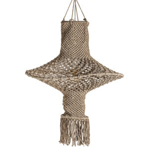 Lámpara de colgar de estilo étnico fabricado en algodón en color marrón. Producto plegable.