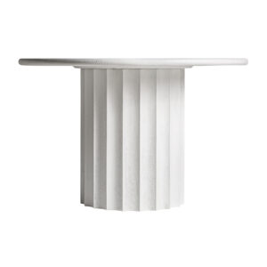 Mesa comedor mulcey de estilo contemporáneo fabricado en resina en color blanco con acabado rugoso combinado con madera dm. Producto desmontable.