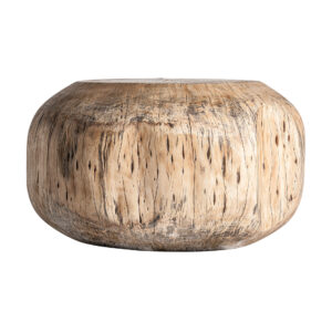 Mesa de centro dharm de estilo étnico fabricado en madera de tamarindo en color marrón con acabado envejecido.